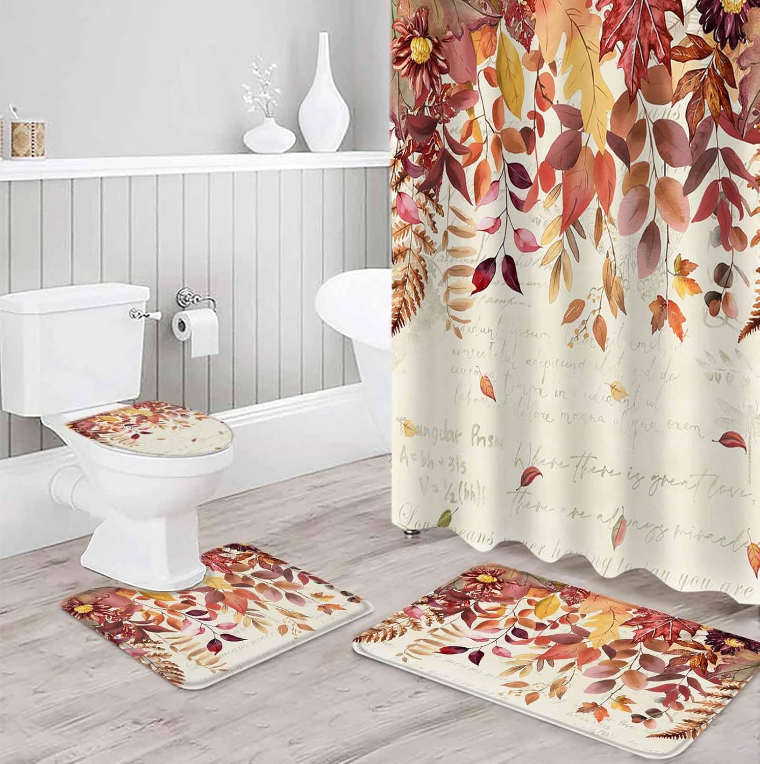 ZOE GARDEN Fall Maple Leaves Bath Set with Curtain and Rug