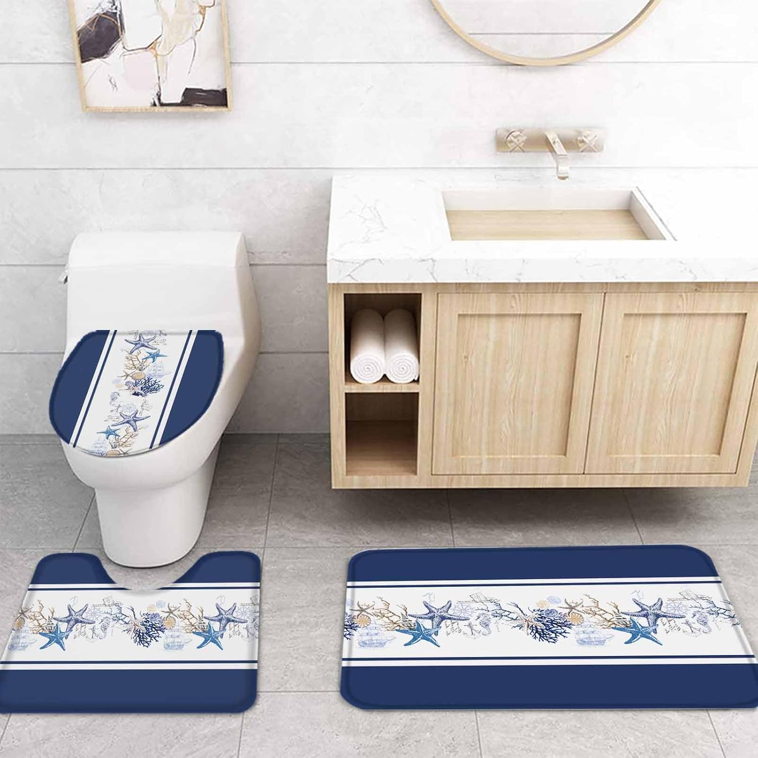 ZOE GARDEN Coastal Navy Bathroom Set with Rug and Accessories