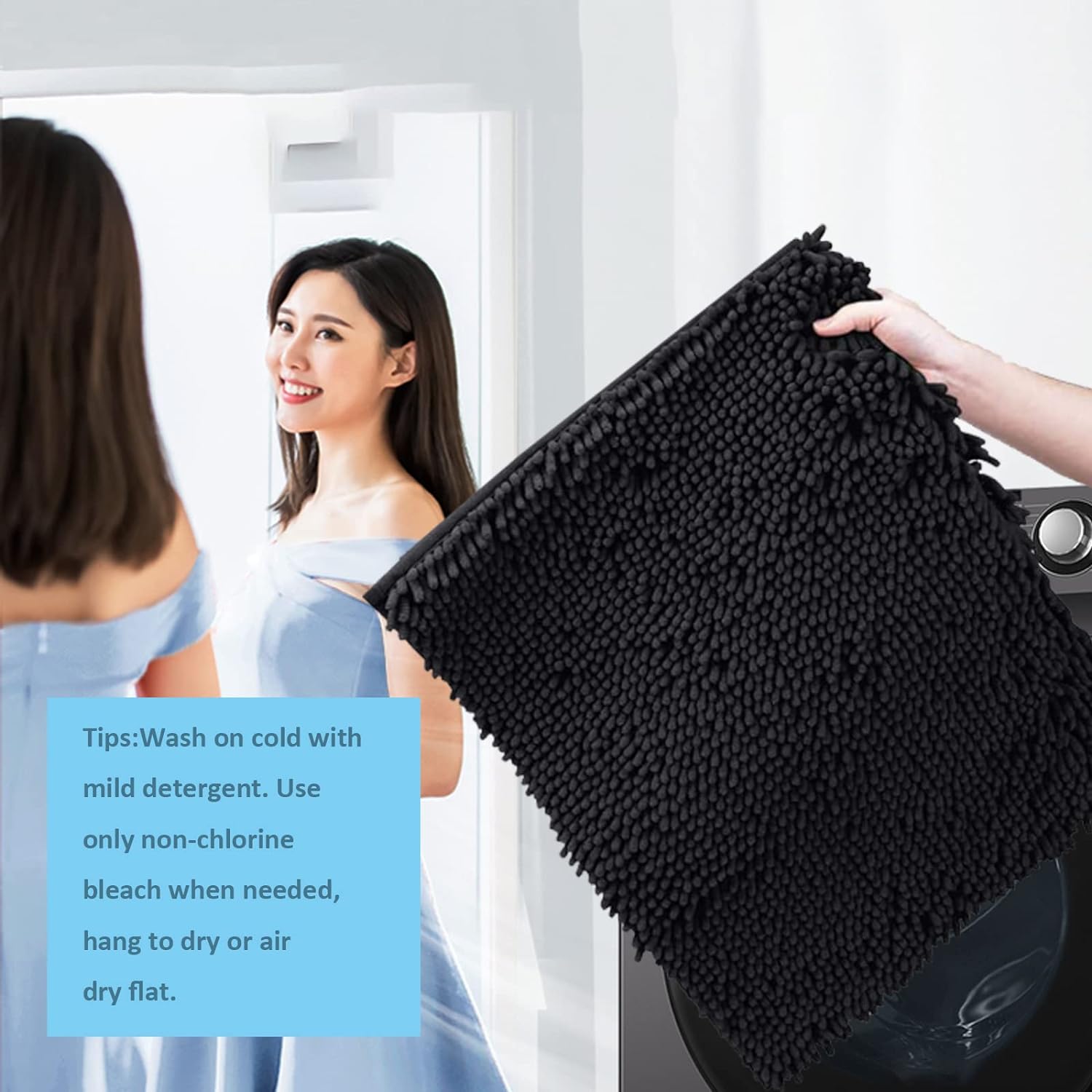 RUN HELIX 2 Piece Thick Chenille Bath Mats Set Black