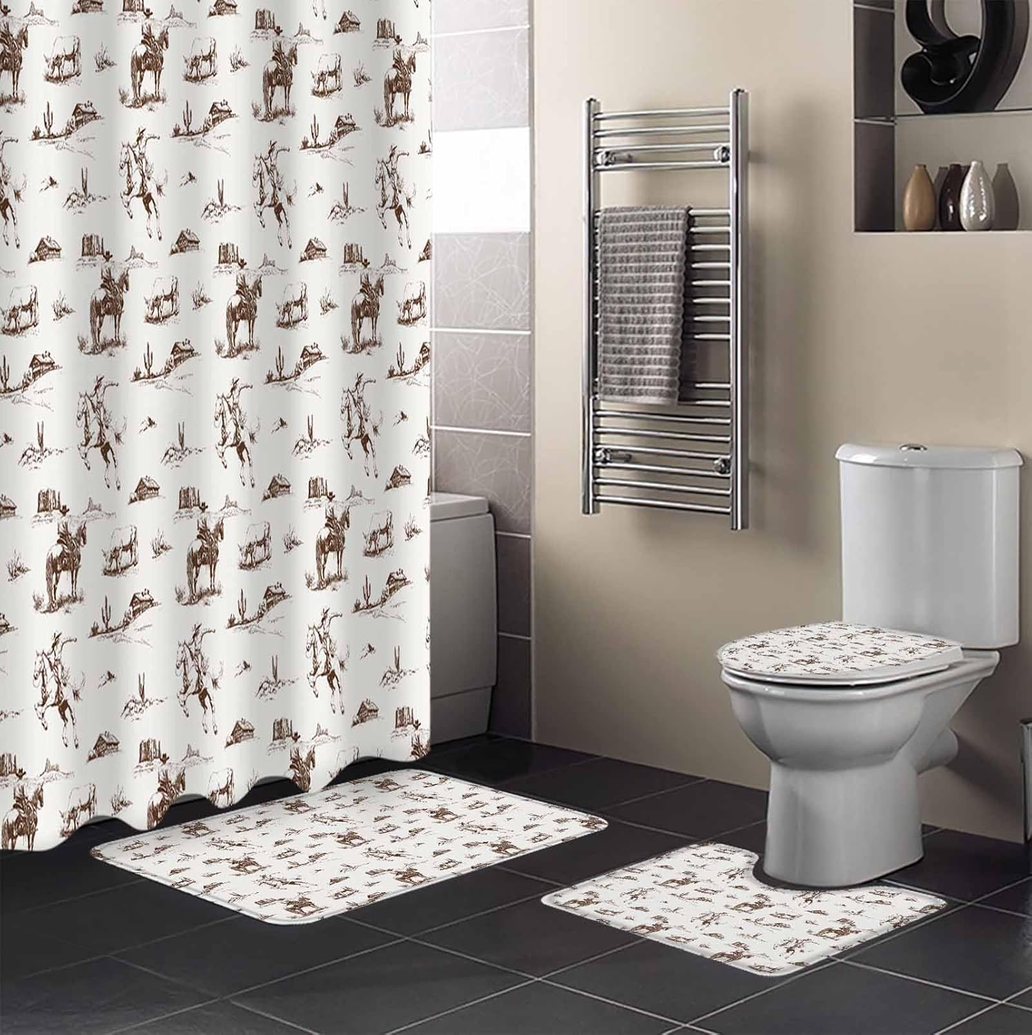 Western Cowboy Bathroom Set with Shower Curtain and Rug