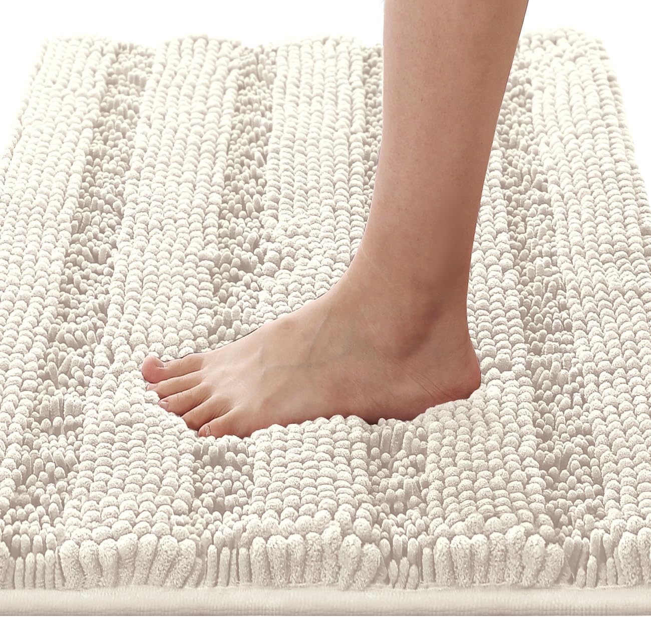 HVERSAILTEX Ivory Chenille Bath Rug 17x24 Non Slip