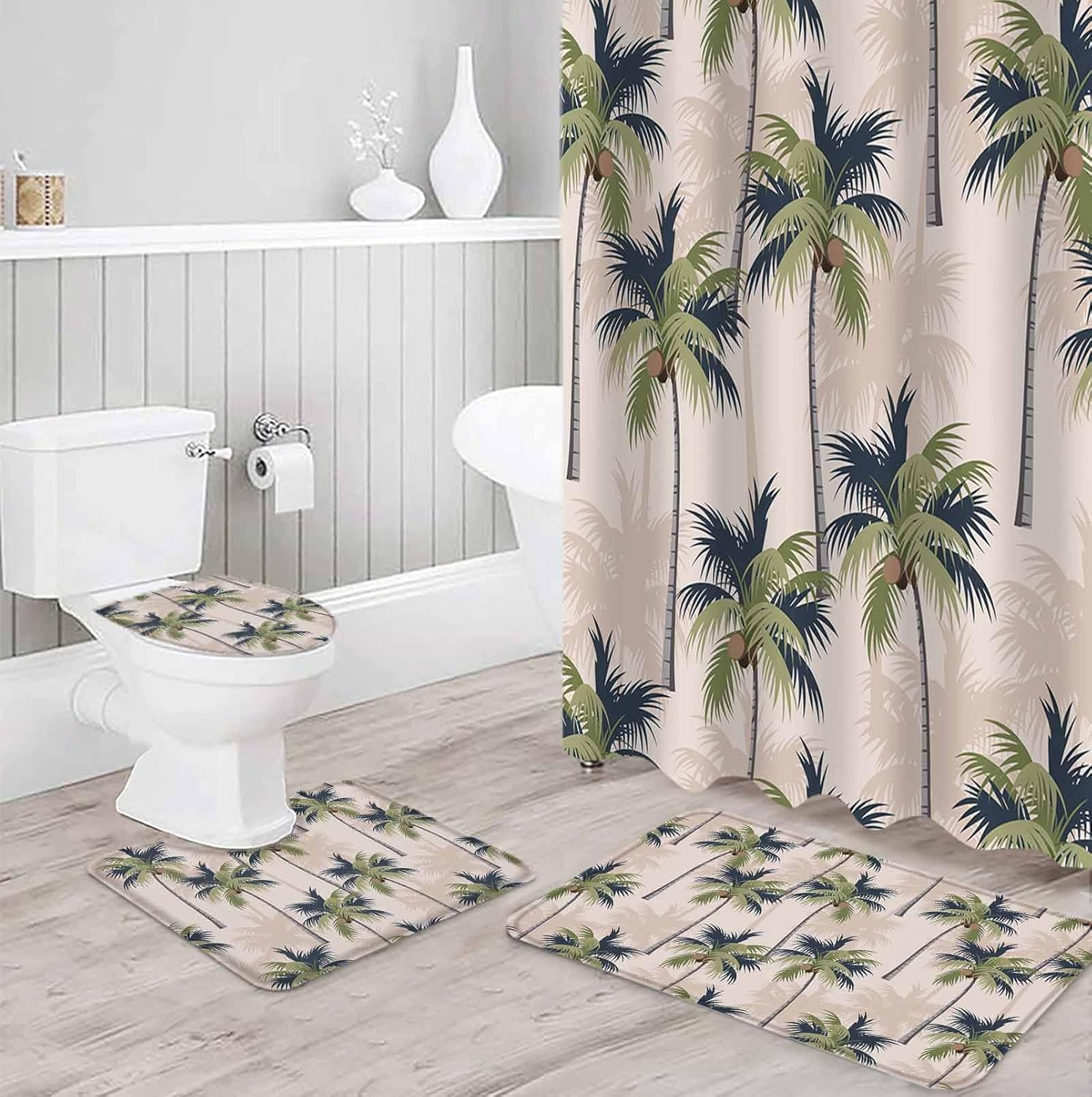 Zoe Garden 72x72 Inch Tropical Palm Tree Bathroom Set