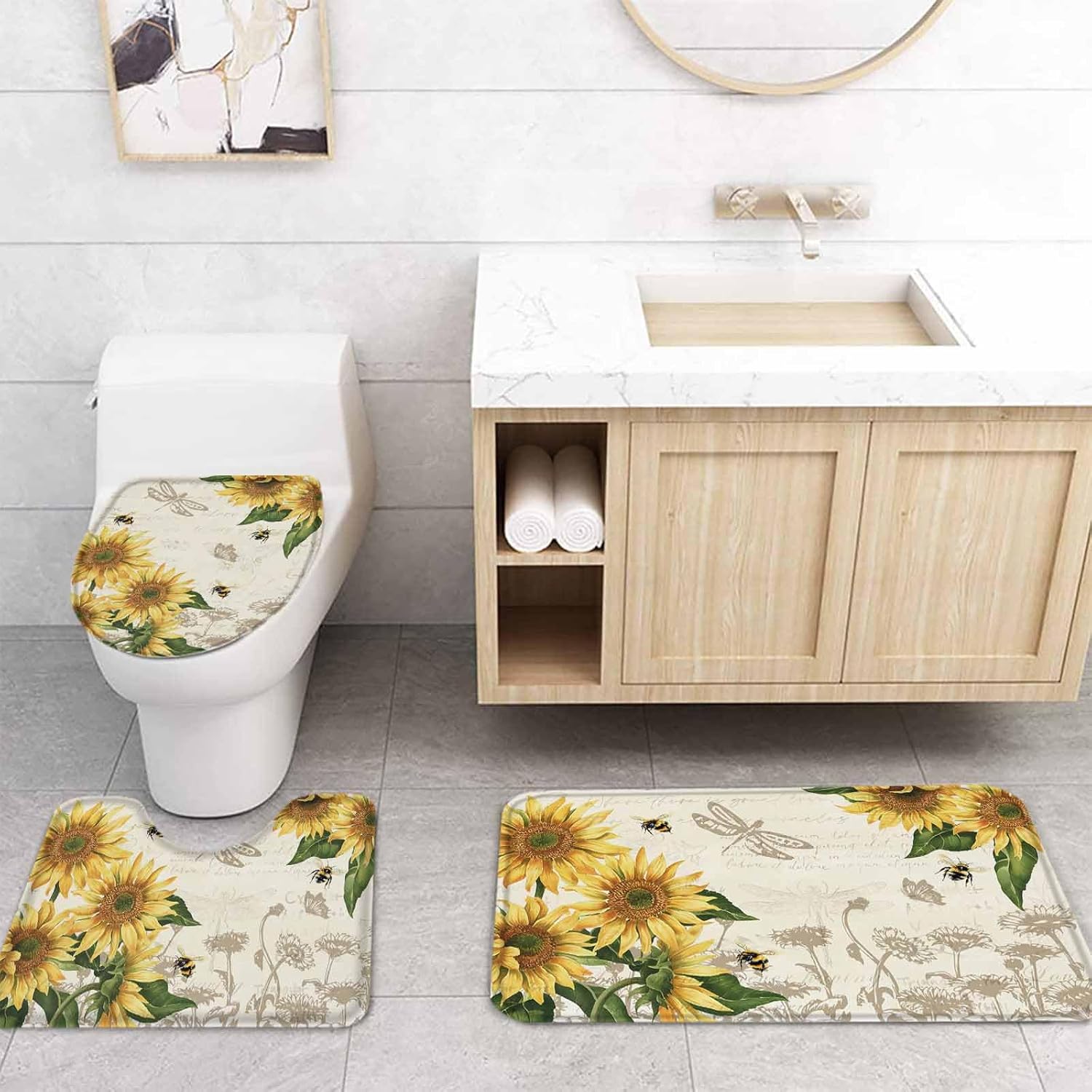 ZOE GARDEN Sunflowers Bathroom Set - 36x72 Inches Farmhouse Retro