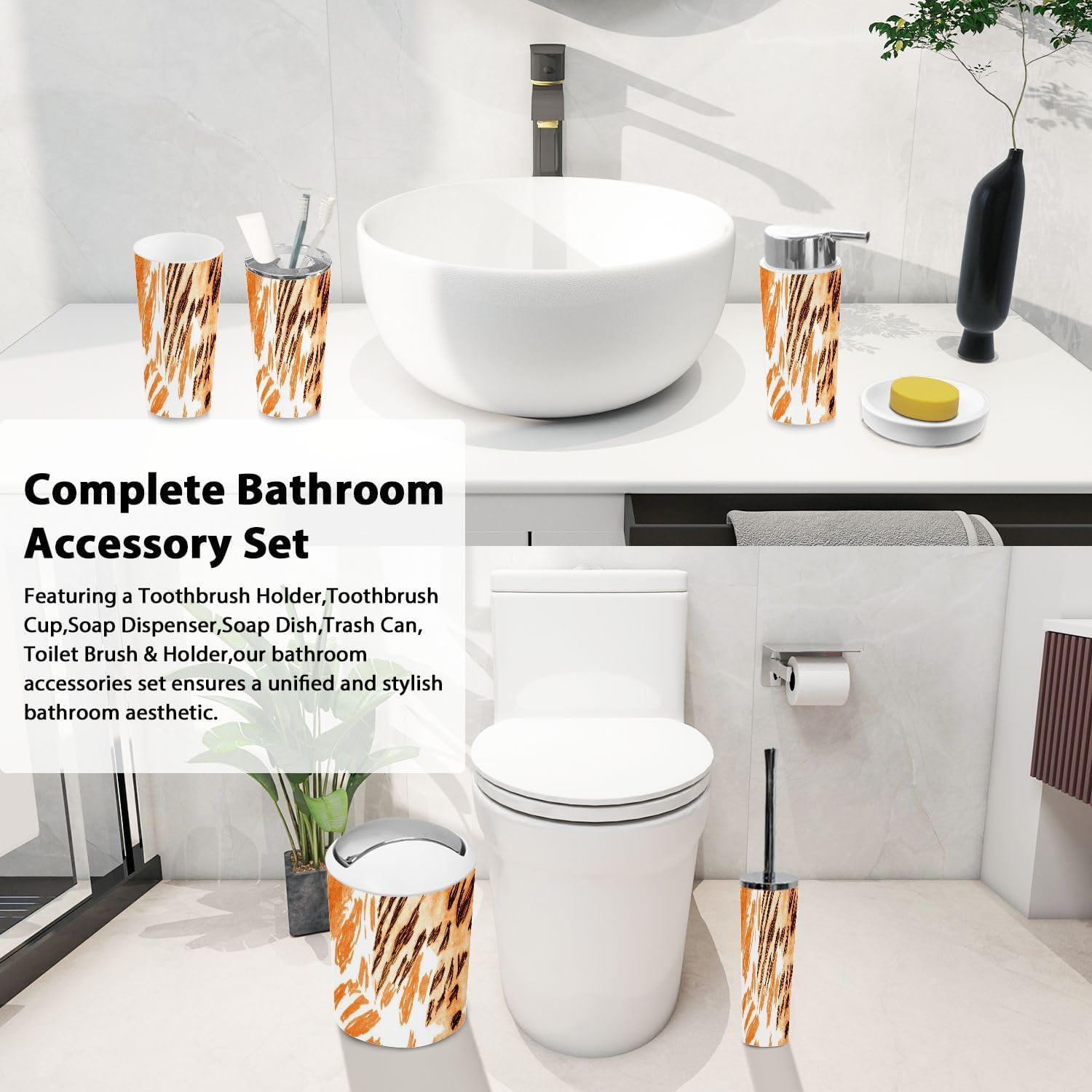 Boho Zebra Skin Bathroom Accessory Set 6 Piece