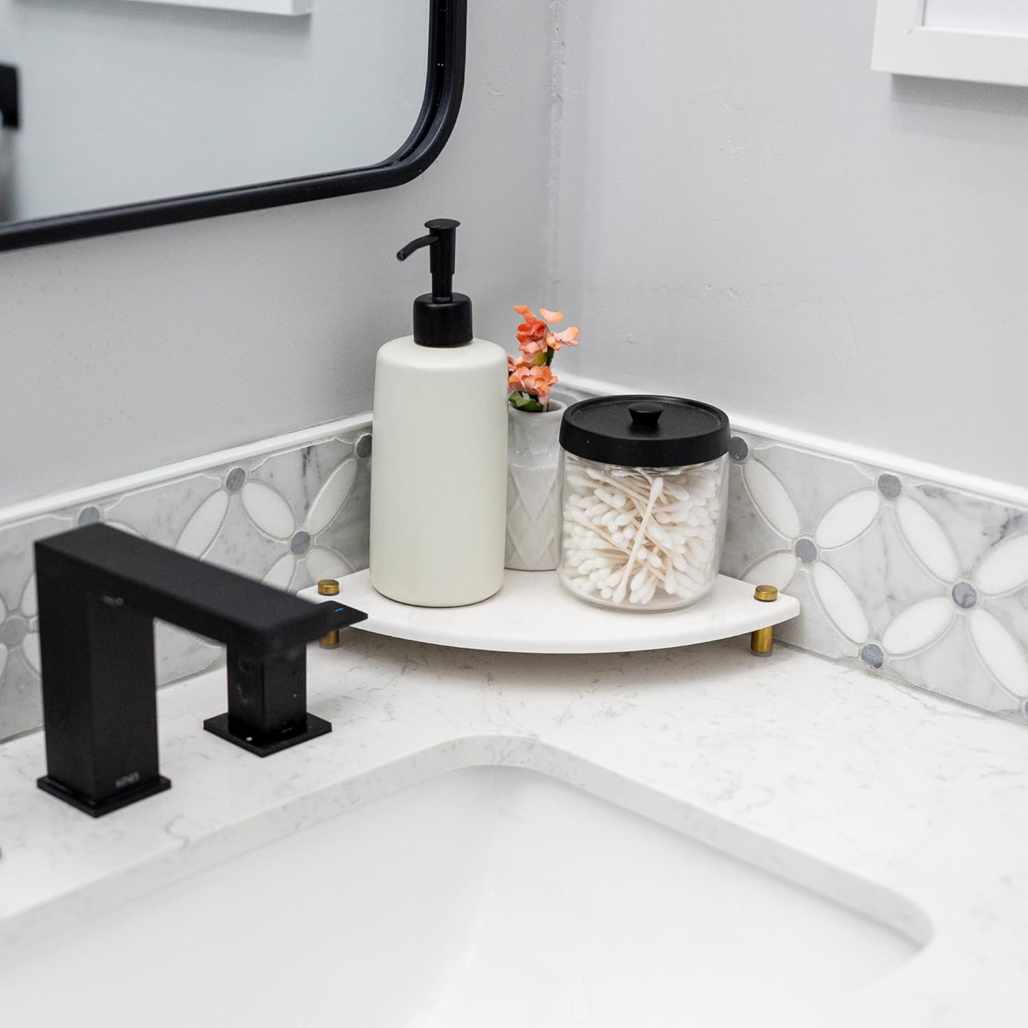 Corner Sink Caddy with Marble Print for Quick Drying