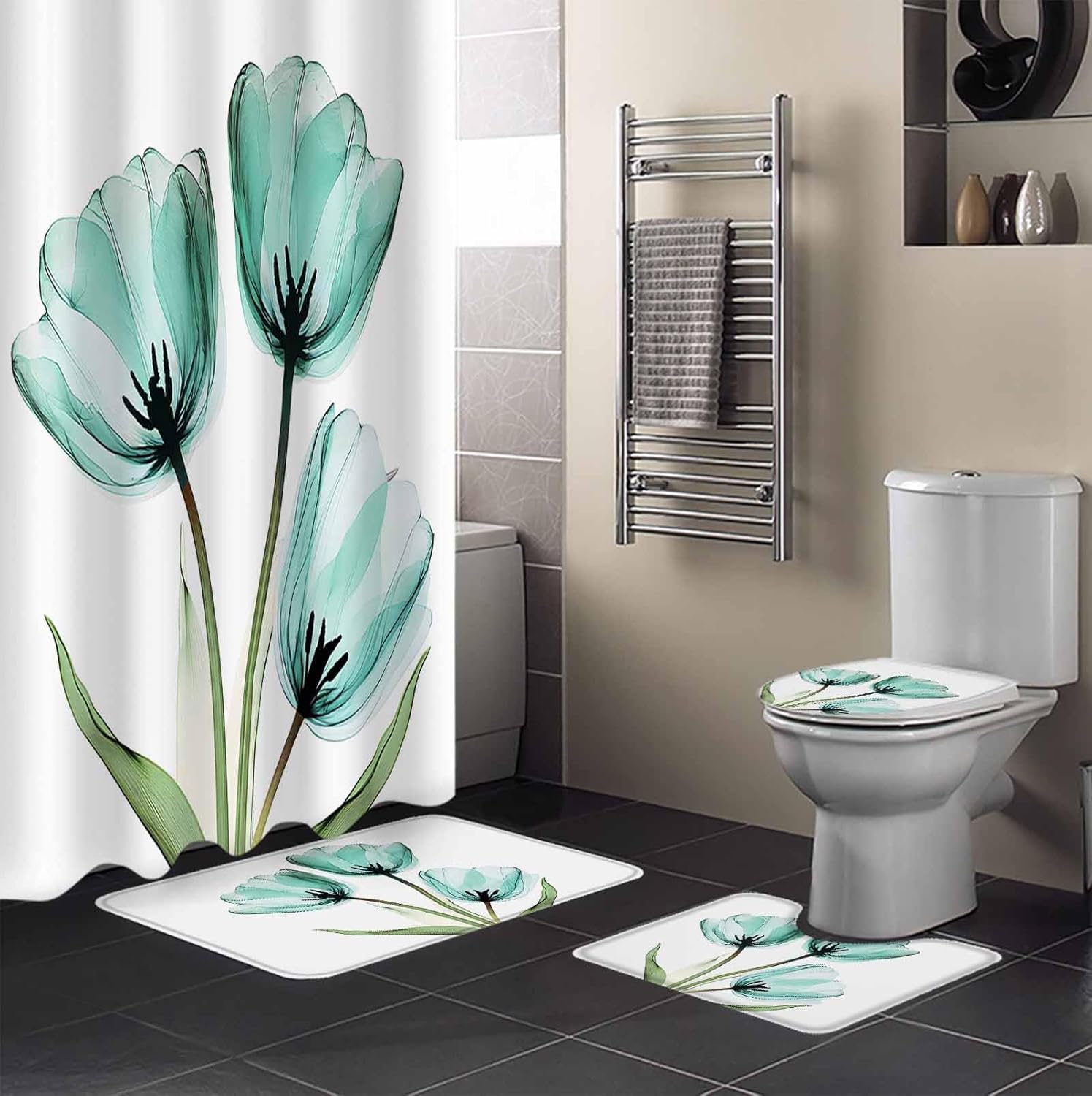 ZOE GARDEN Turquoise Aqua Tulips Bathroom Set
