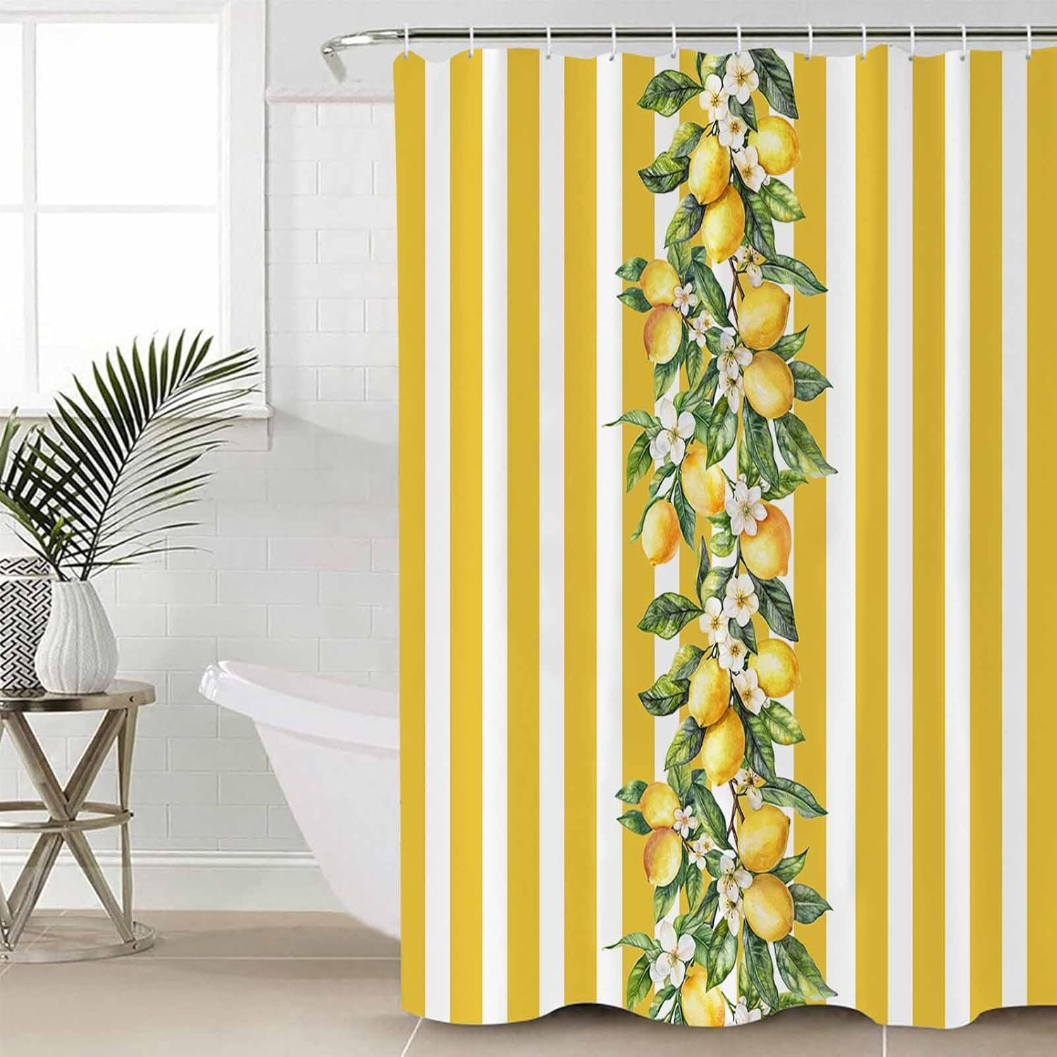 Yellow Lemon Bathroom Set with Shower Curtain Rug and Accessories 1