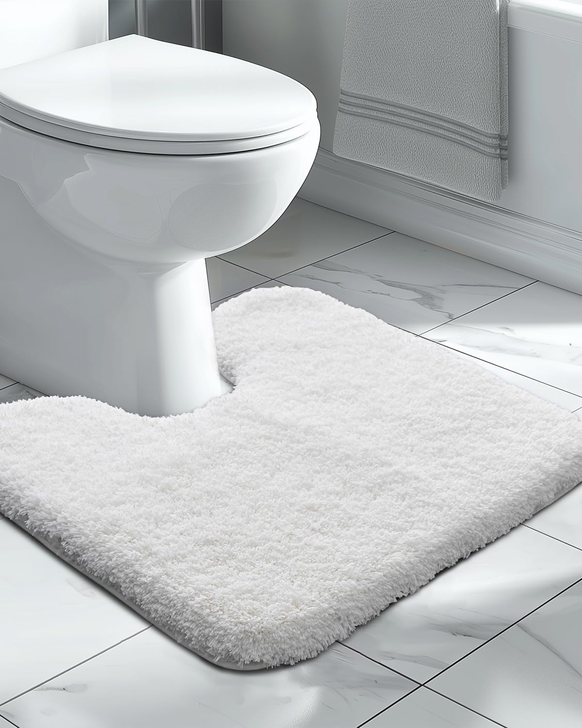 Disolla White Toilet Rug 22x24 Non Slip Shaggy