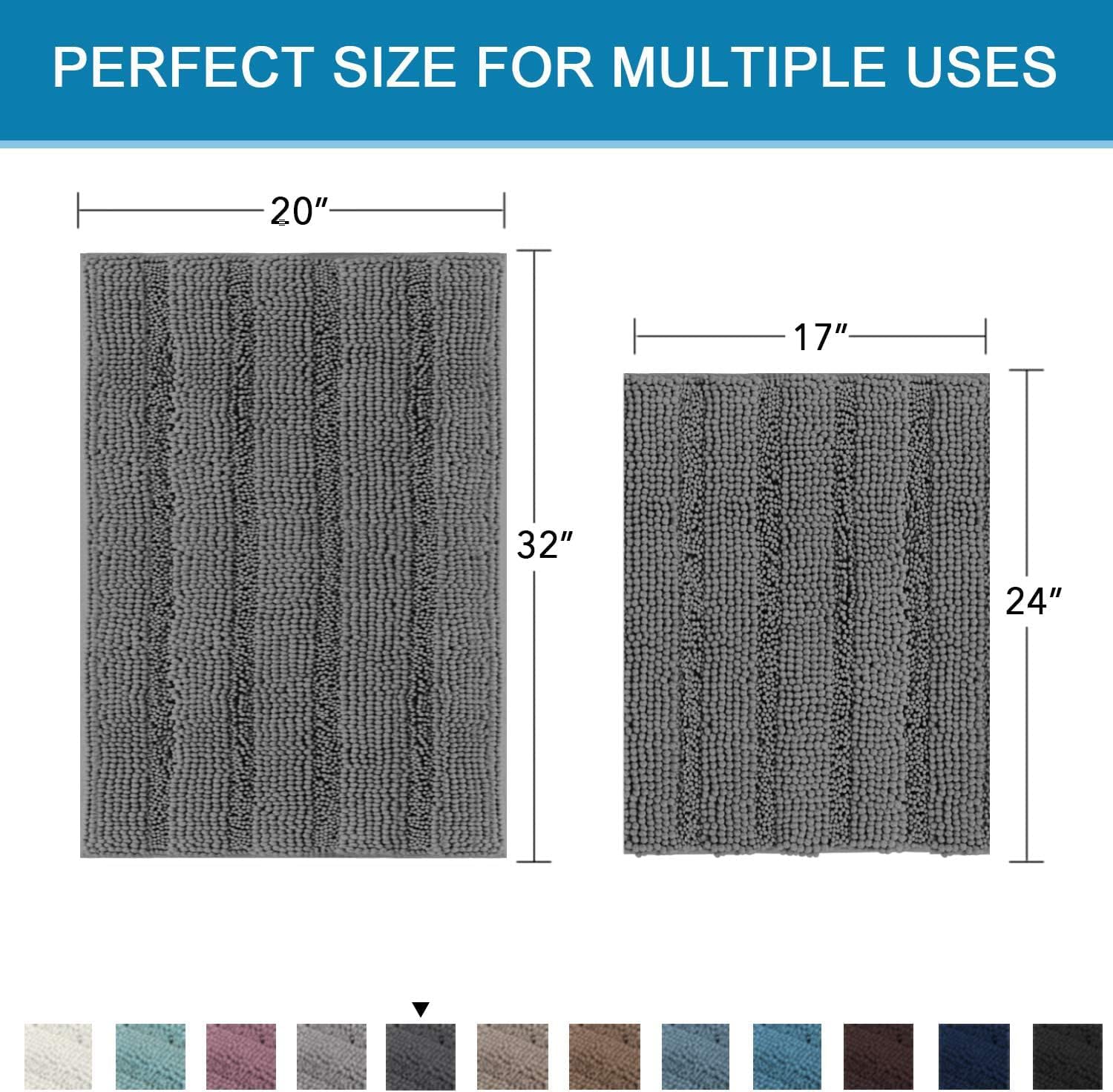 HVERSAILTEX Grey Chenille Bathroom Rug Set