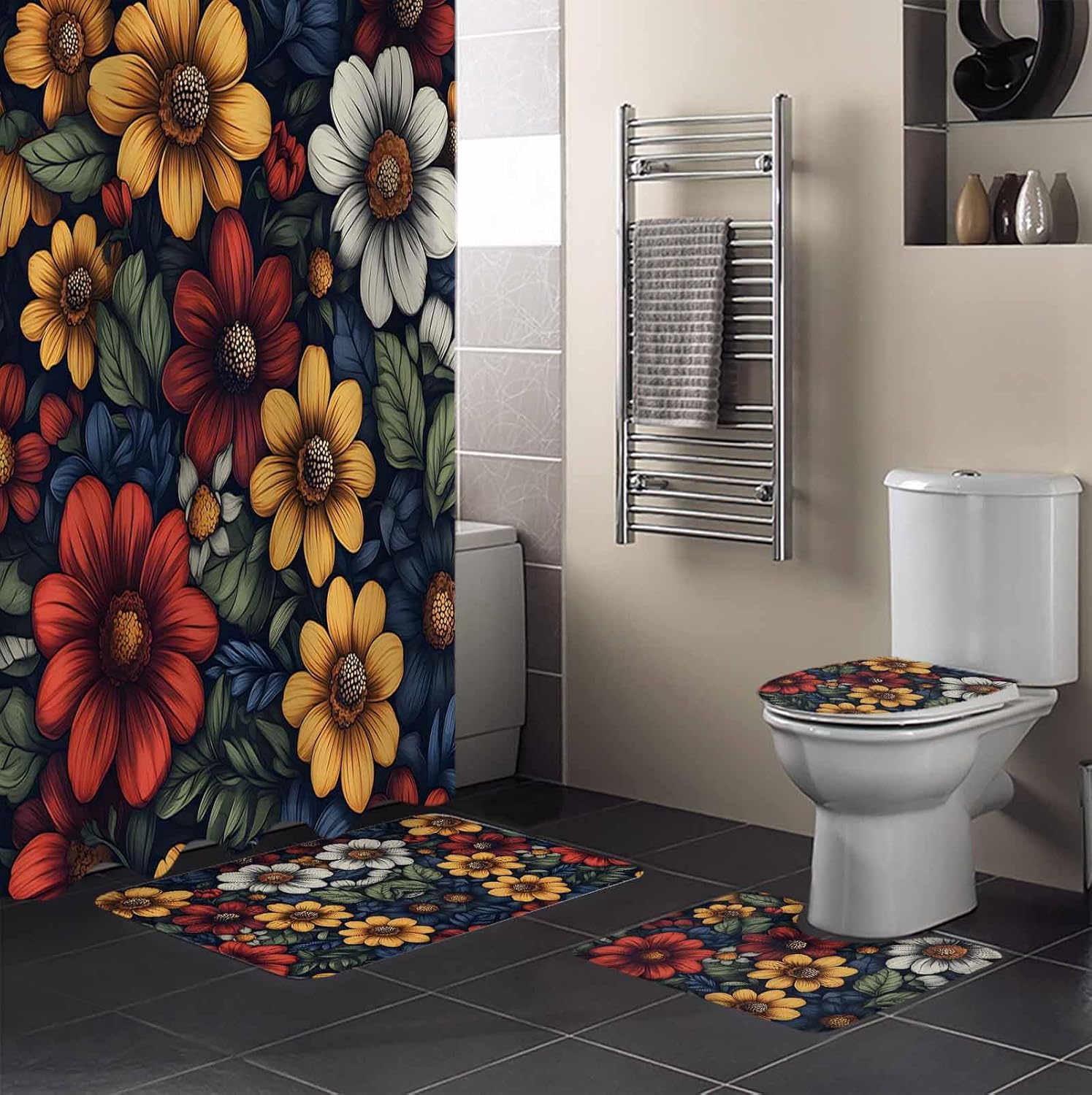 ZOE GARDEN Flower Floral Bathroom Set with Rug and Accessories