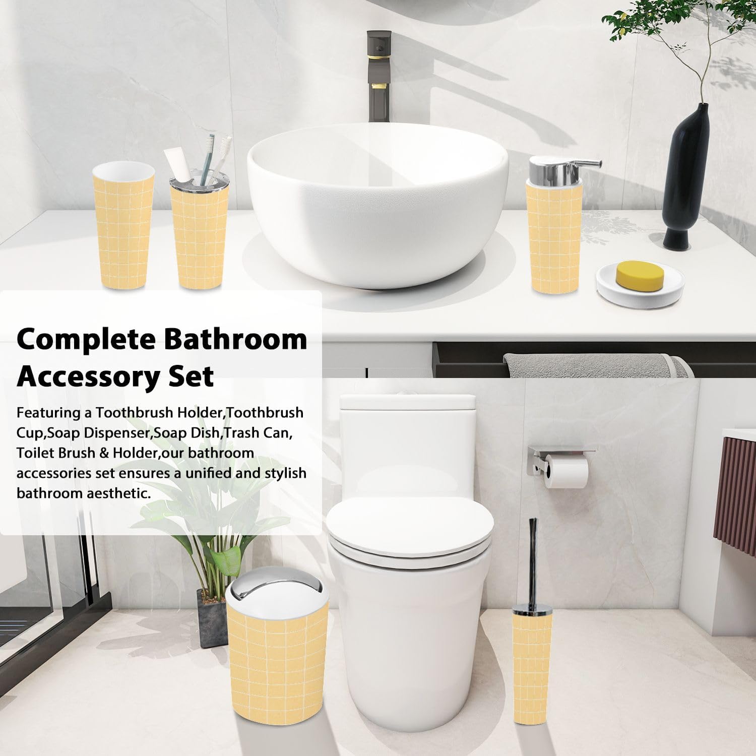 Boho Checkered 6-Piece Bathroom Accessory Set