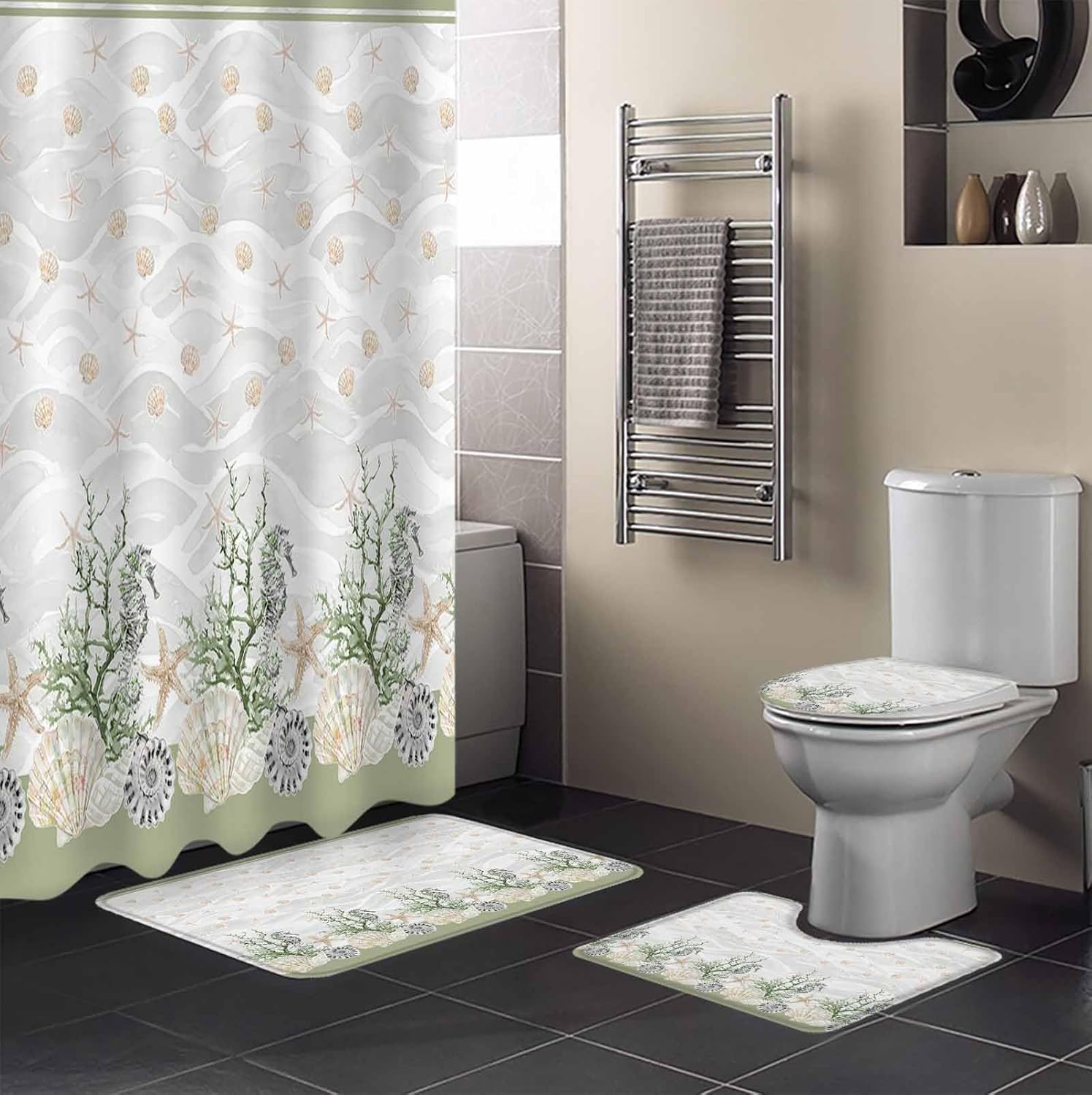 ZOE GARDEN Sage Coastal Bathroom Set with Rug and Accessories