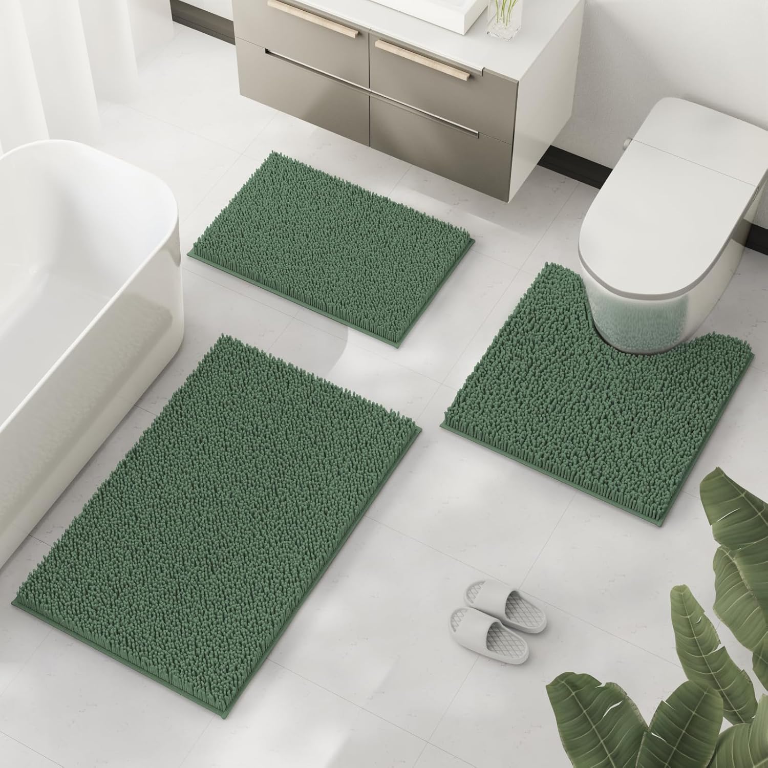 RUN HELIX Christmas Green Bathroom Rugs 3 Piece Set