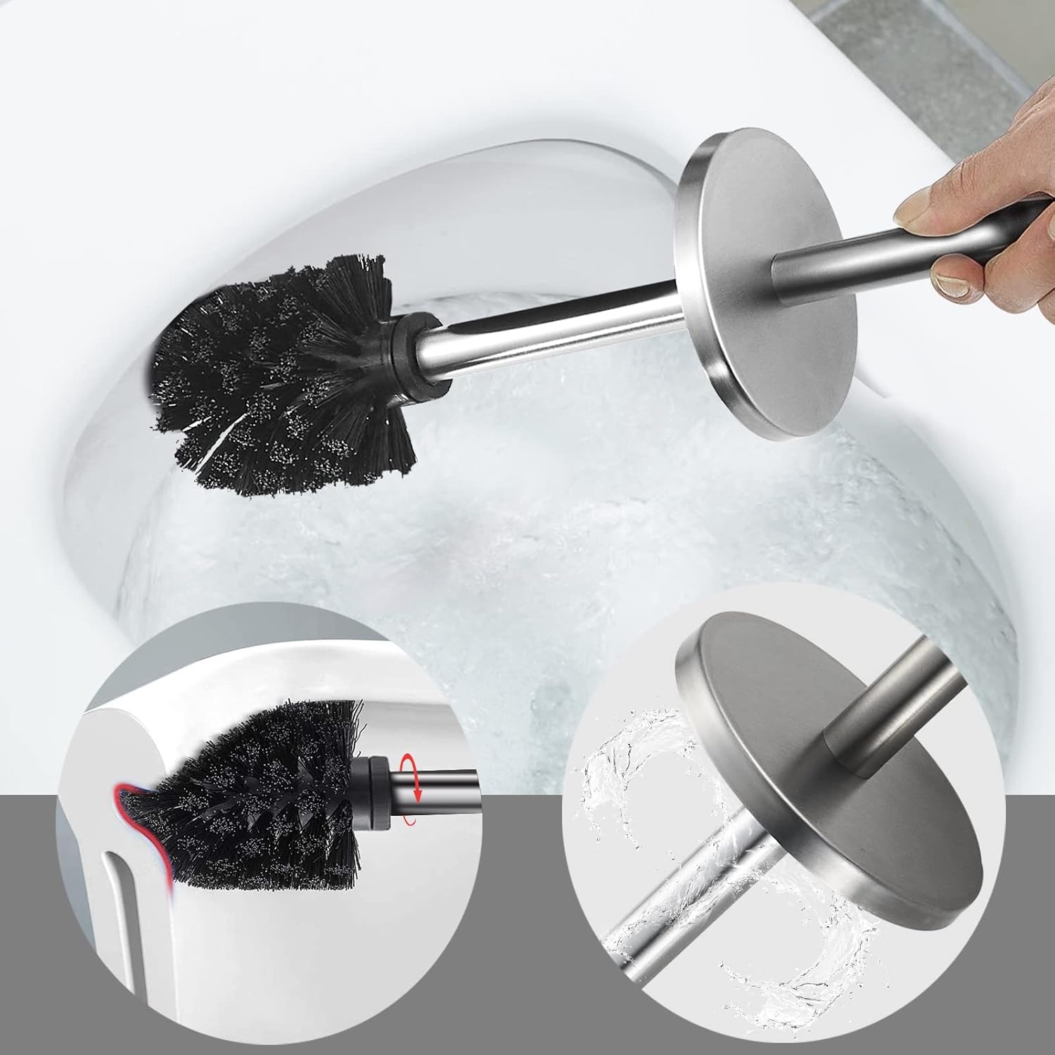 TINYROW Toilet Brush with Holder Brushed Nickel Wall Mounted