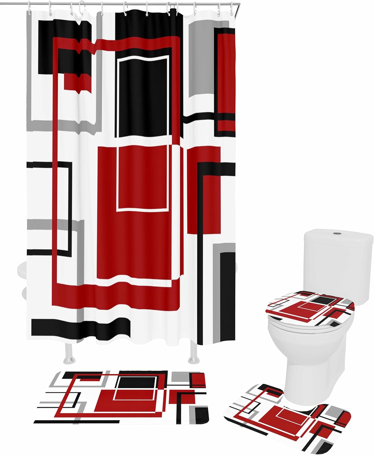 ZOE GARDEN Red Bathroom Set with Curtain Rug and Accessories