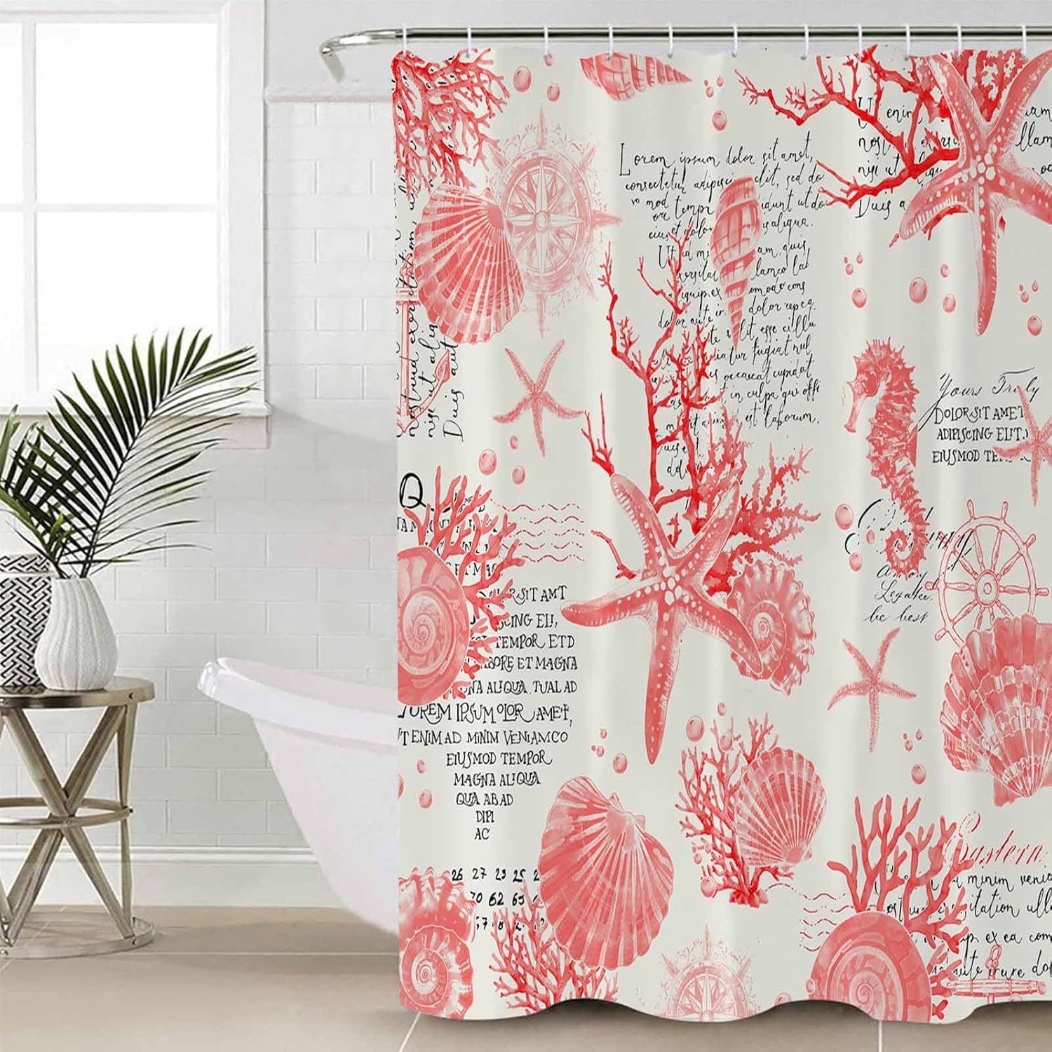 ZOE GARDEN Red Coastal Bath Set with Curtain Rug and Accessories