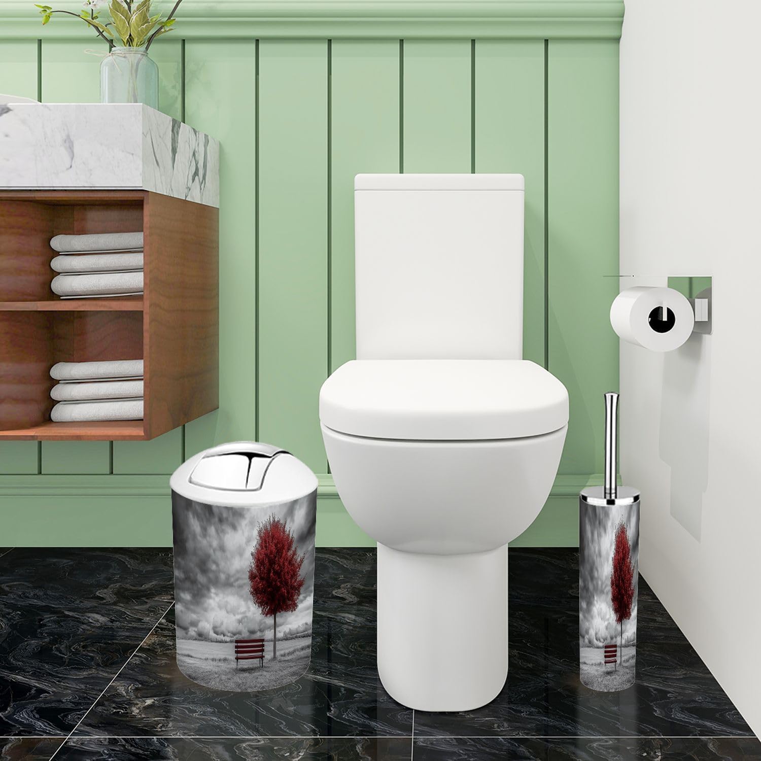 Boho Red Tree Bathroom Accessory Set 6 Piece