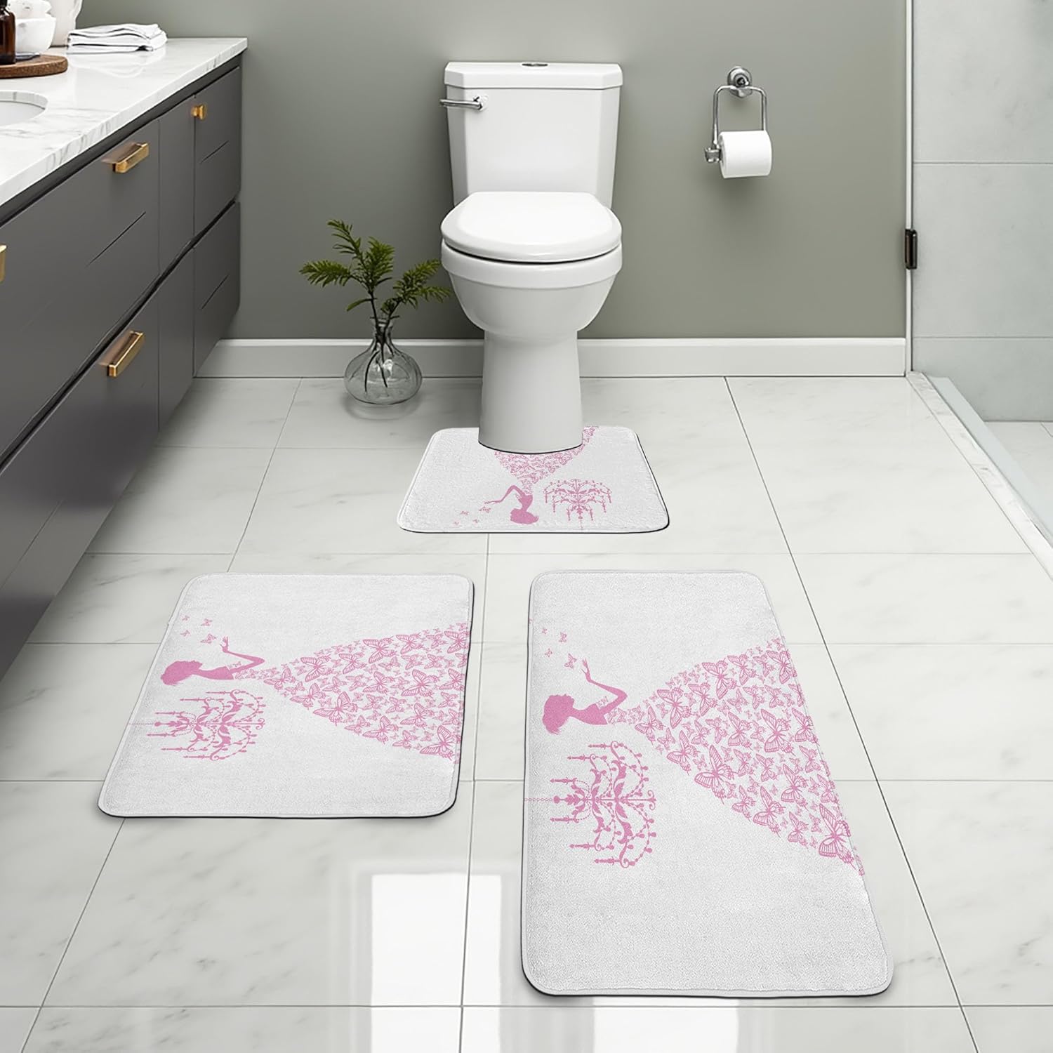 Ambesonne Love 3-Piece Bathroom Rug Set