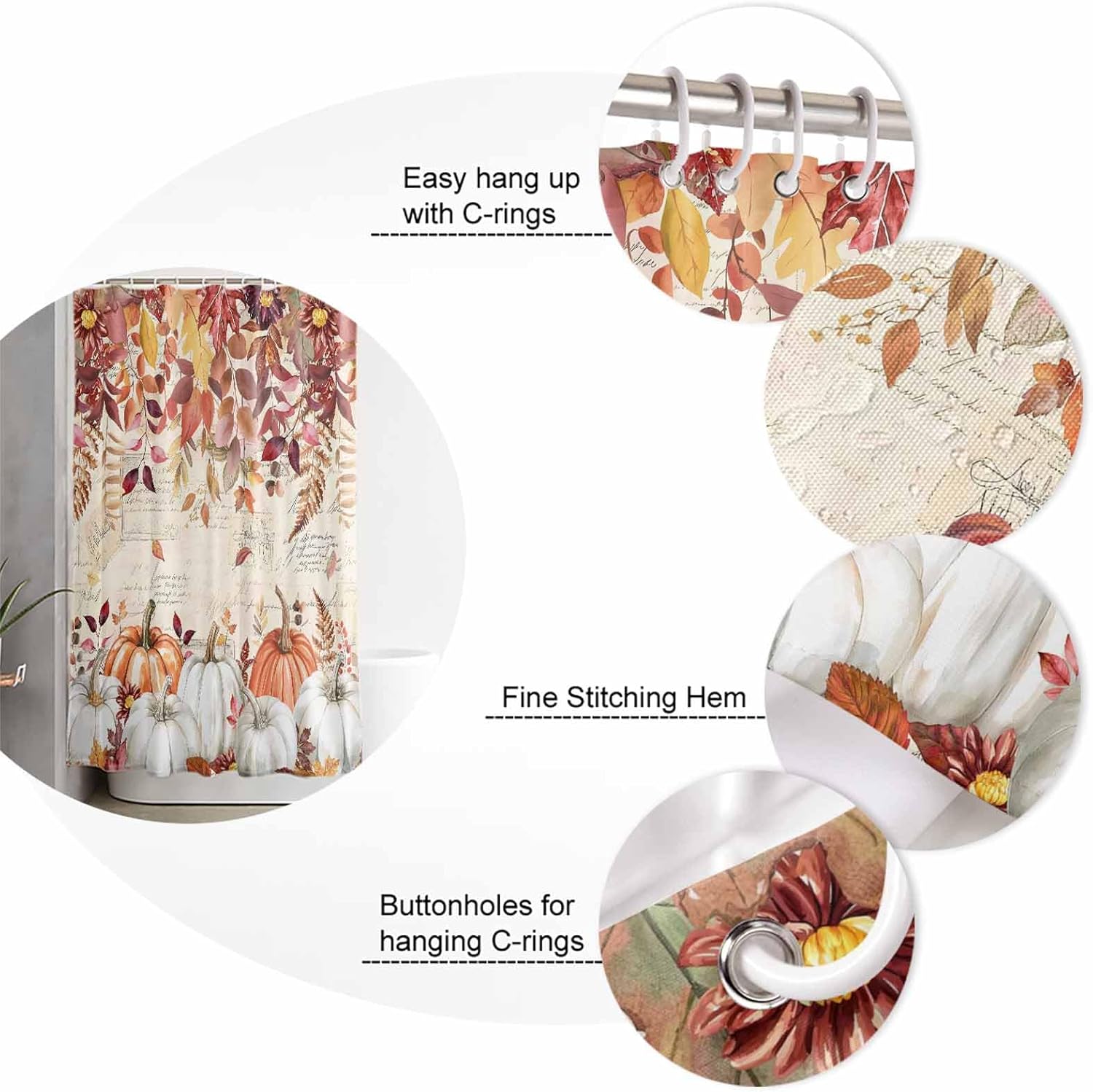 Thanksgiving Fall Bathroom Set with Shower Curtain Rug and Accessories