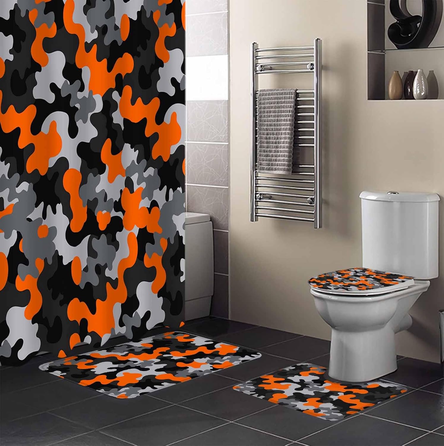 ZOE GARDEN Red Black Bathroom Set with Shower Curtain Rug and Accessories