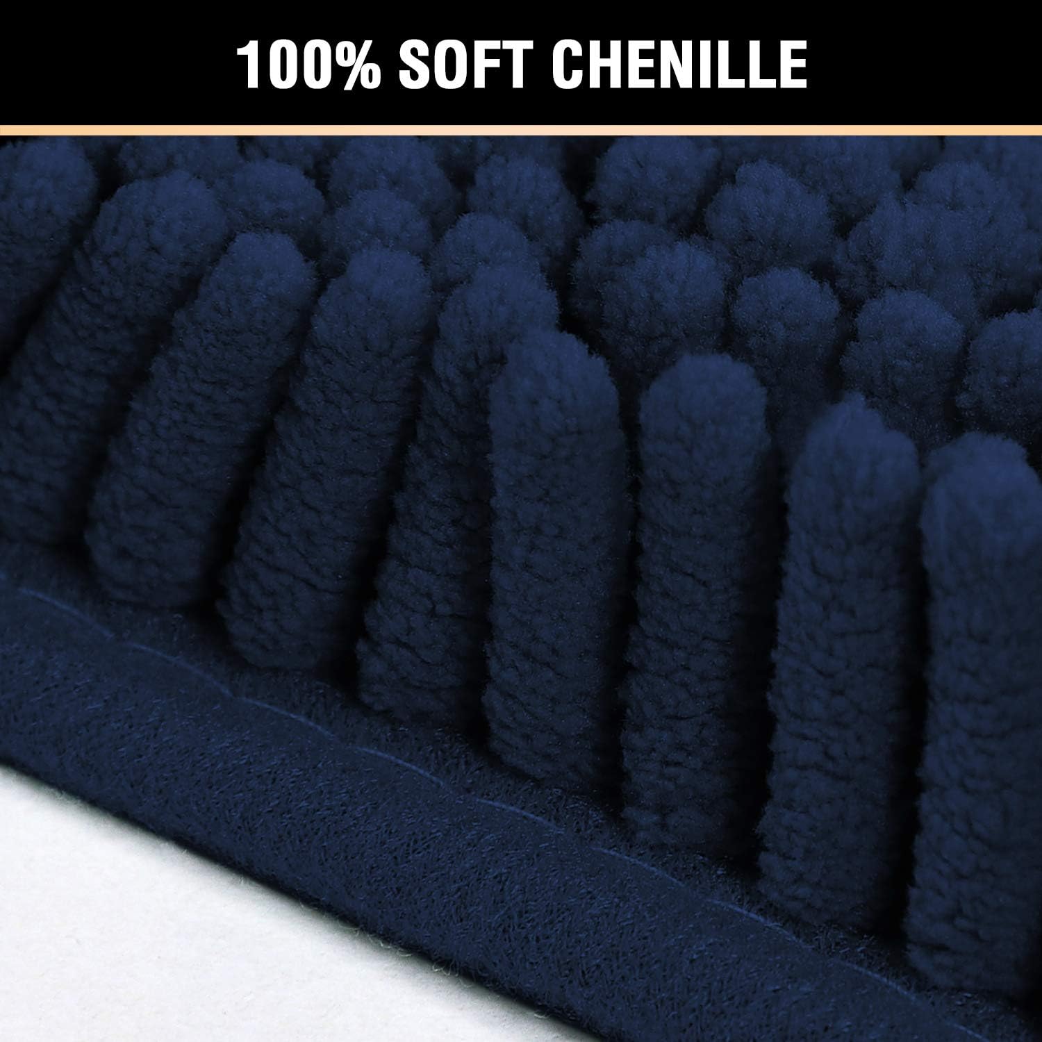 HVERSAILTEX Navy Blue Bath Rug Non-Slip Extra Thick Chenille Mat 17x24