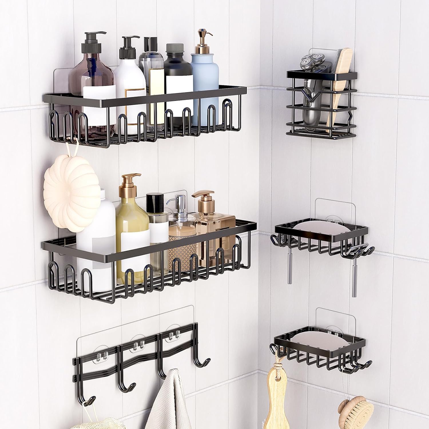 FGSAEOR 4Pack Adhesive Hooks for Shower Caddy
