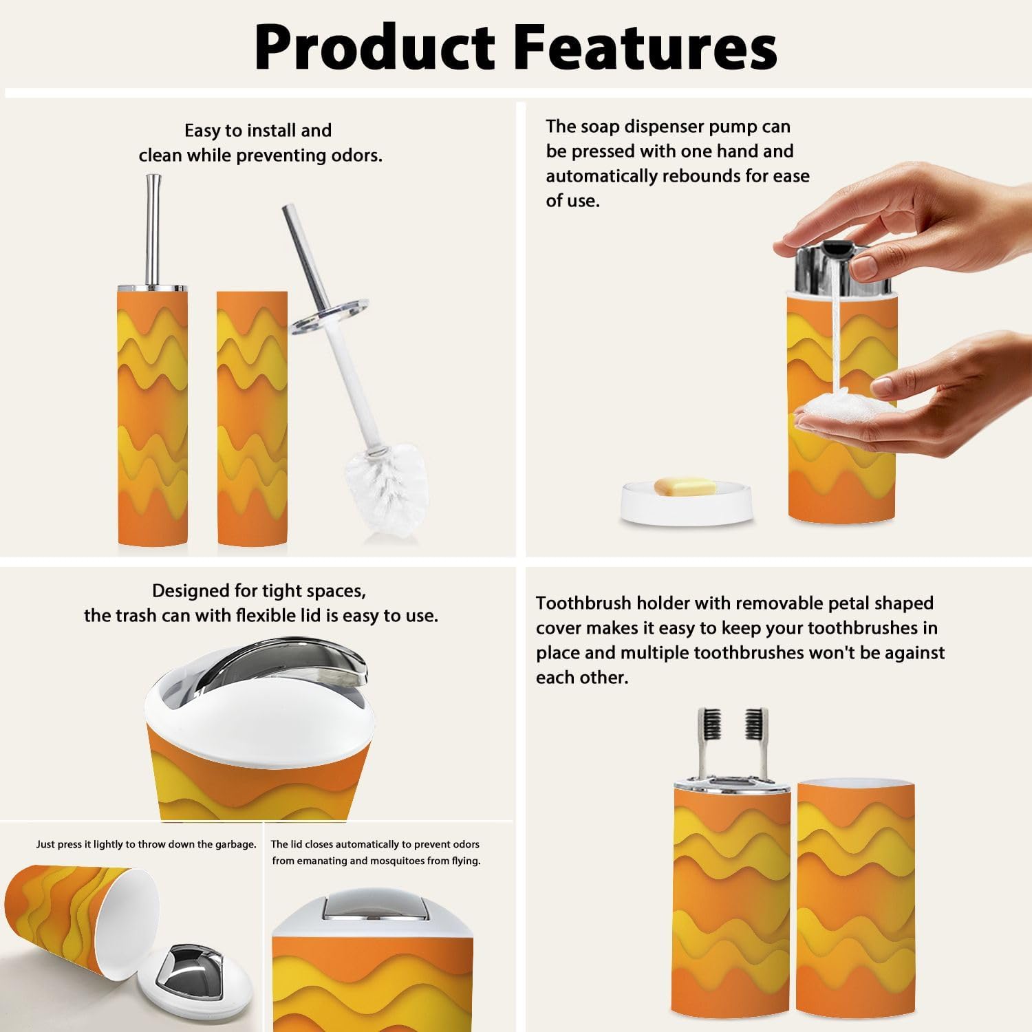 Boho 6-Piece Bathroom Accessory Set in Orange and Yellow Gradient