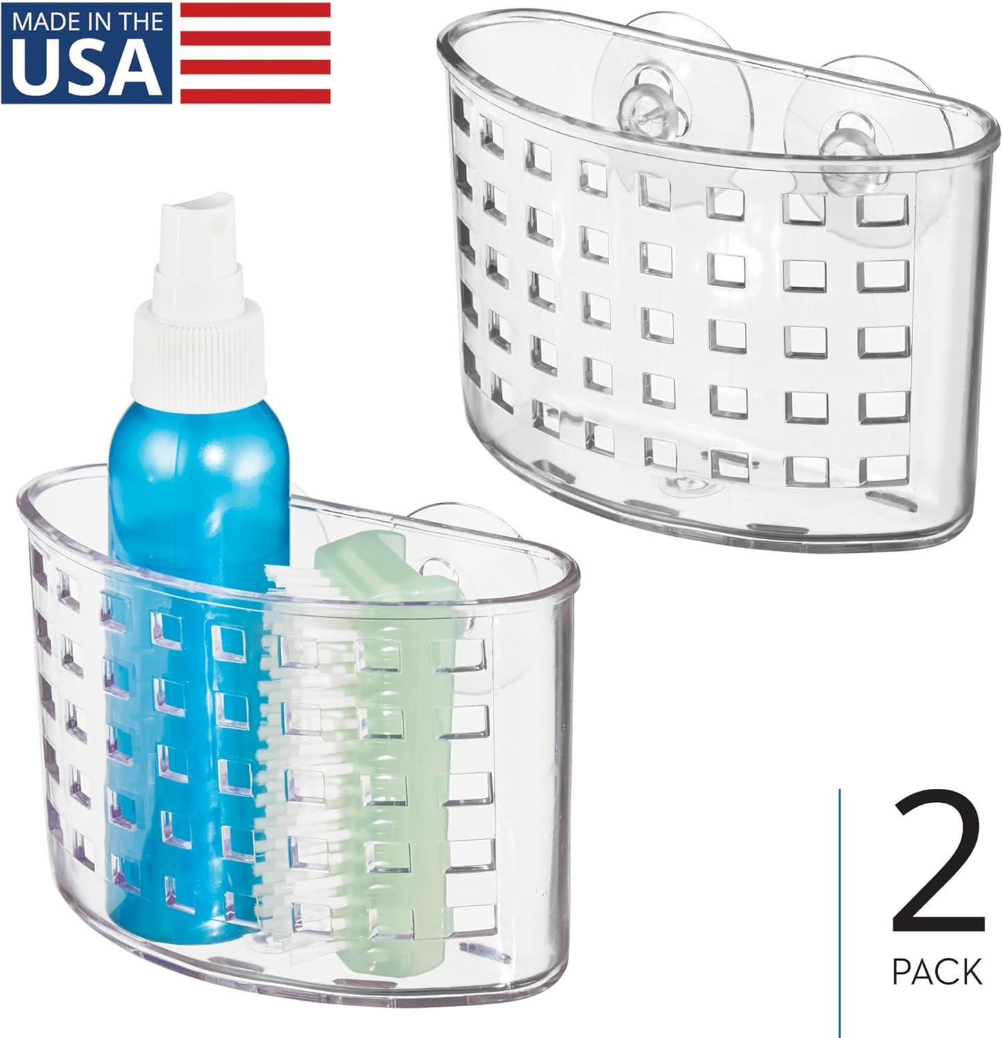 InterDesign Suction Cup Shower Caddy Set of 2 Clear USA Made