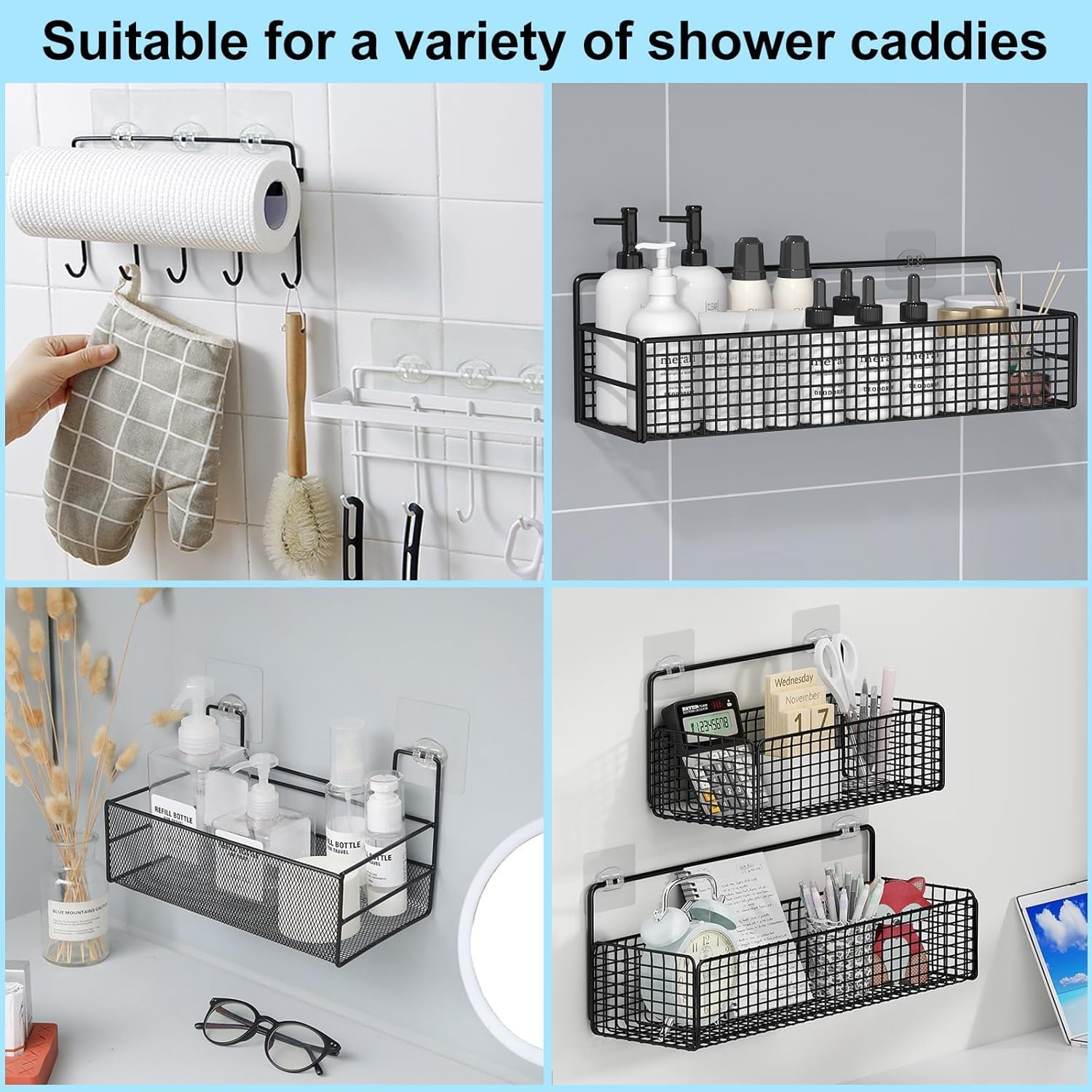 Shower Caddy Adhesive Hooks 15-Pack Strong Suction Stickers