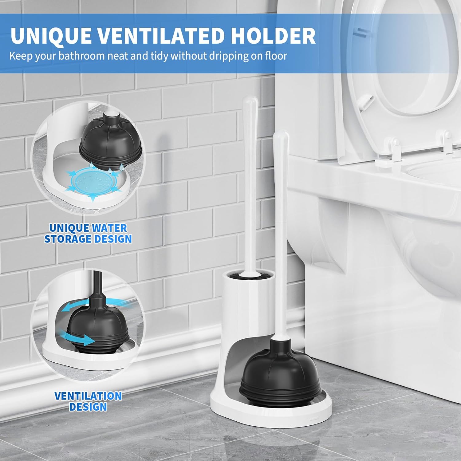 Uptronic Toilet Plunger and Brush Combo Set with Holder