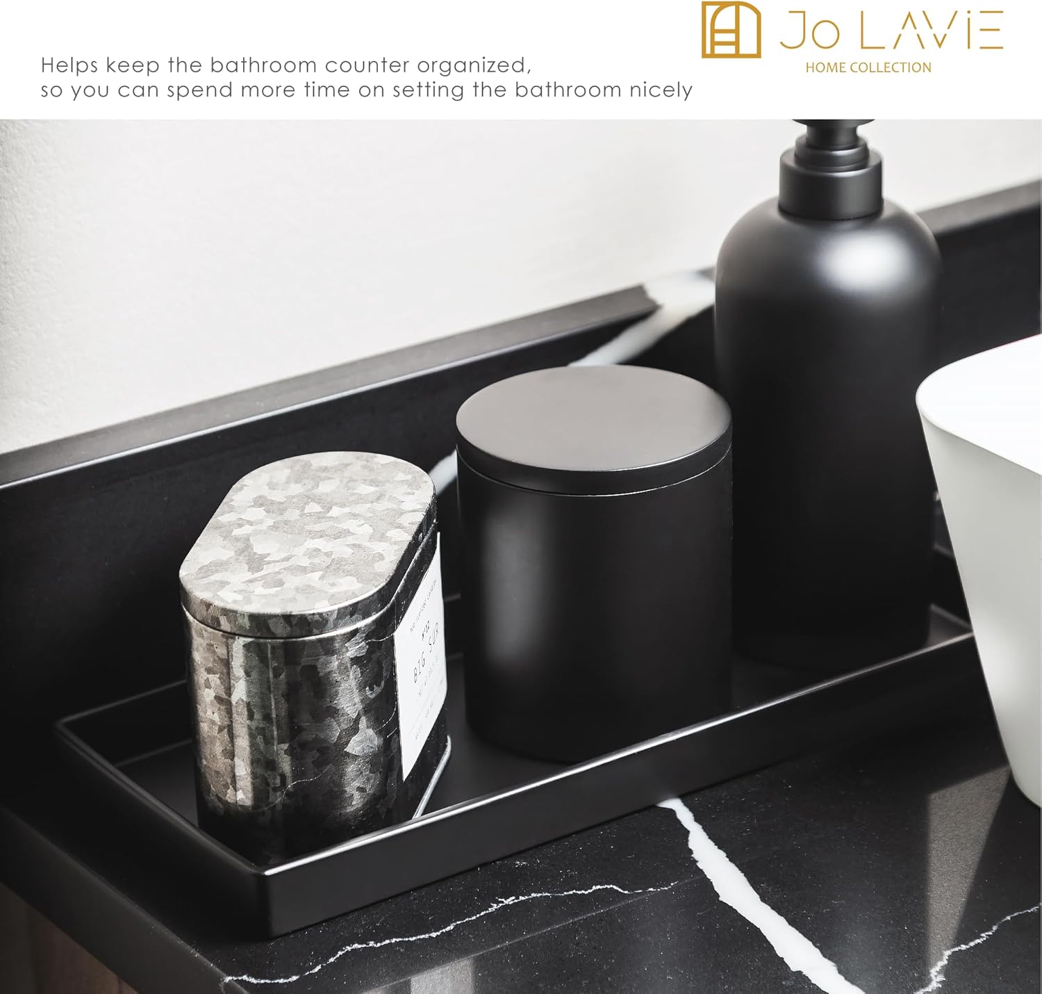 Black Resin Vanity Tray 12x5 Inch Minimalist Bathroom Organizer