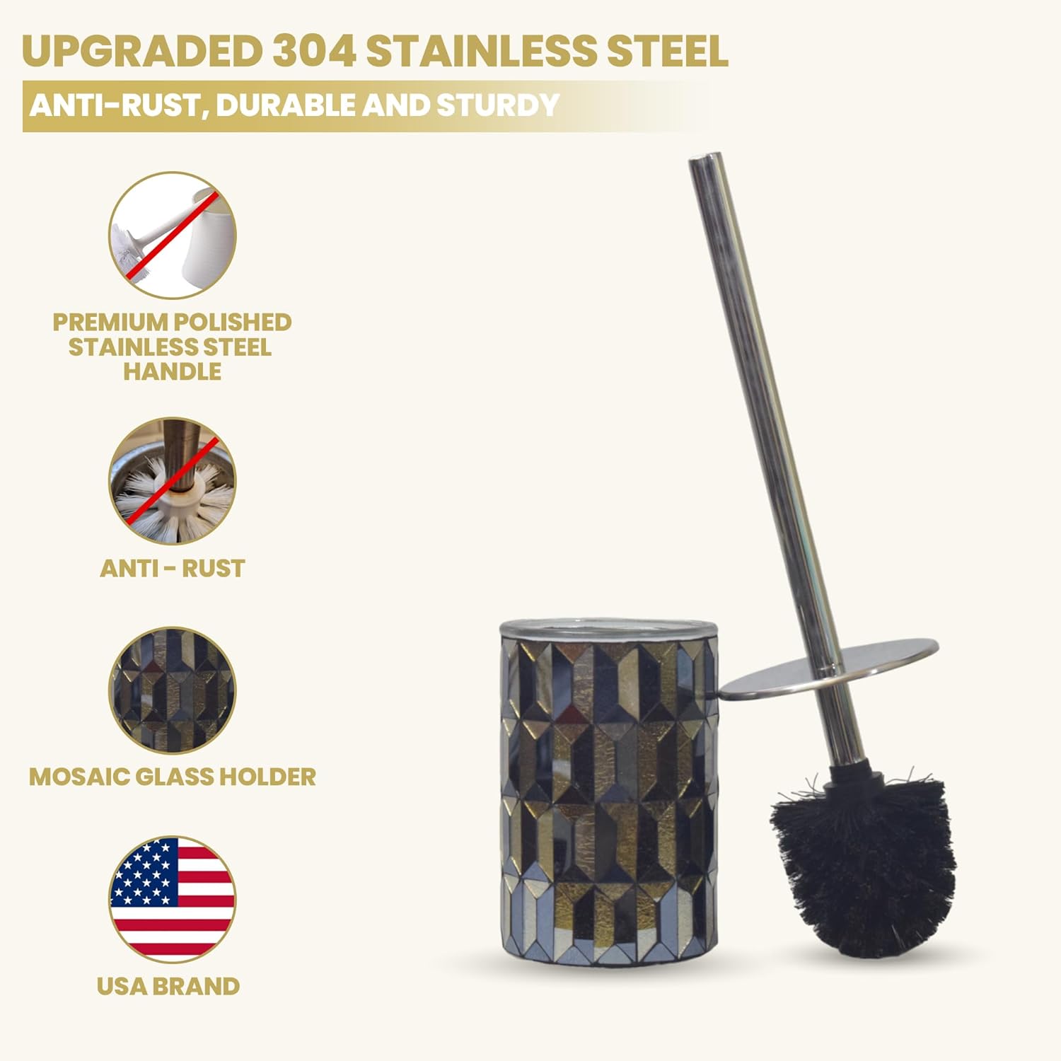 Modern Toilet Brush and Holder Set Black Gold