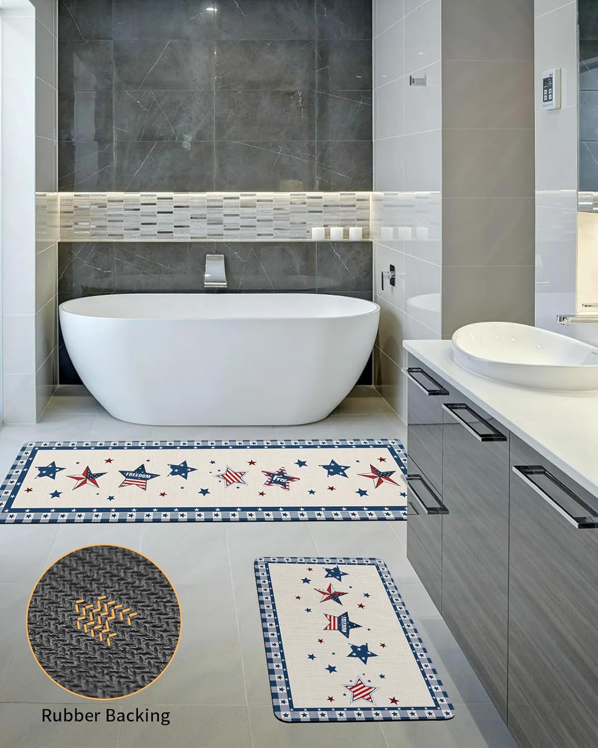 Funnywall88 2PCS Independence Day Bath Rugs Non-Slip Diatomite Mats