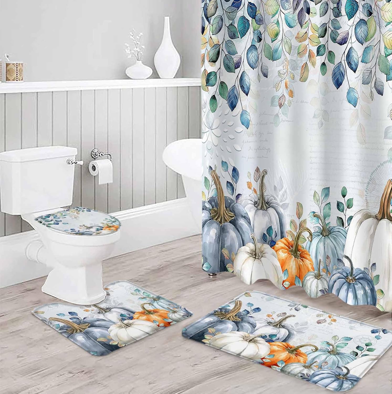 ZOE GARDEN Thanksgiving Bathroom Set with Curtain Rug and Accessories