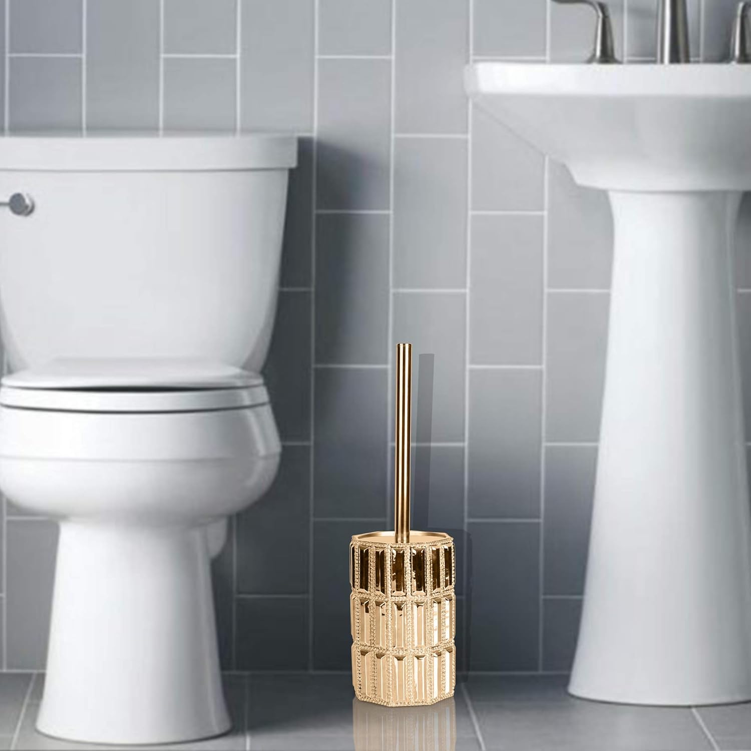 Nu Steel Resin Toilet Brush with Holder Gold Finish