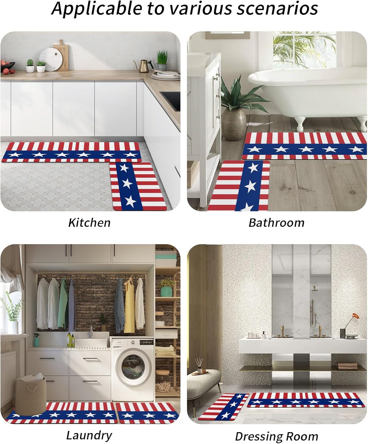 2PCS American Flag Bath Mat Set Non-Slip Diatomite 1
