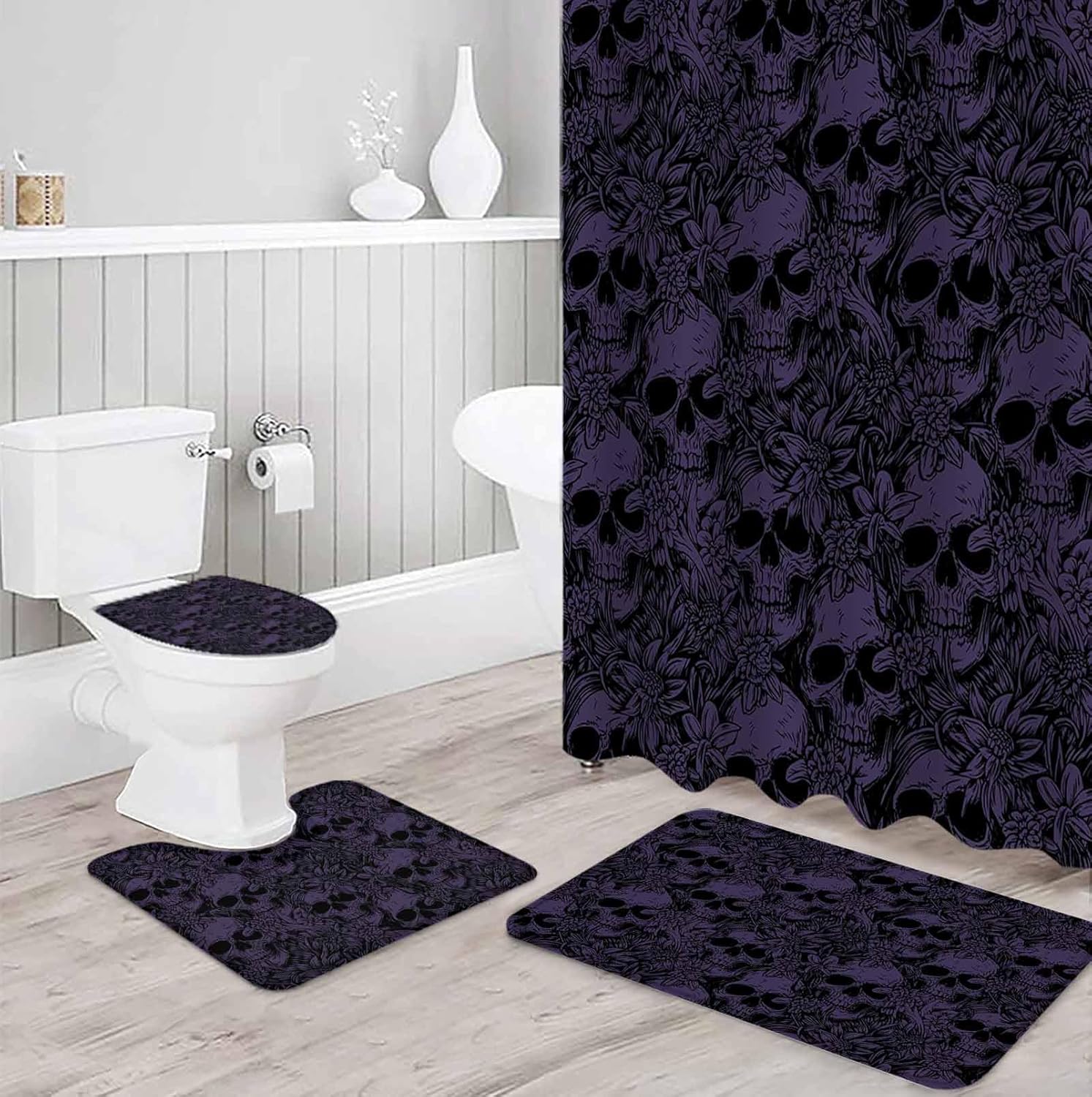 ZOE GARDEN Halloween Bathroom Set with Curtain Rug and Hooks 1