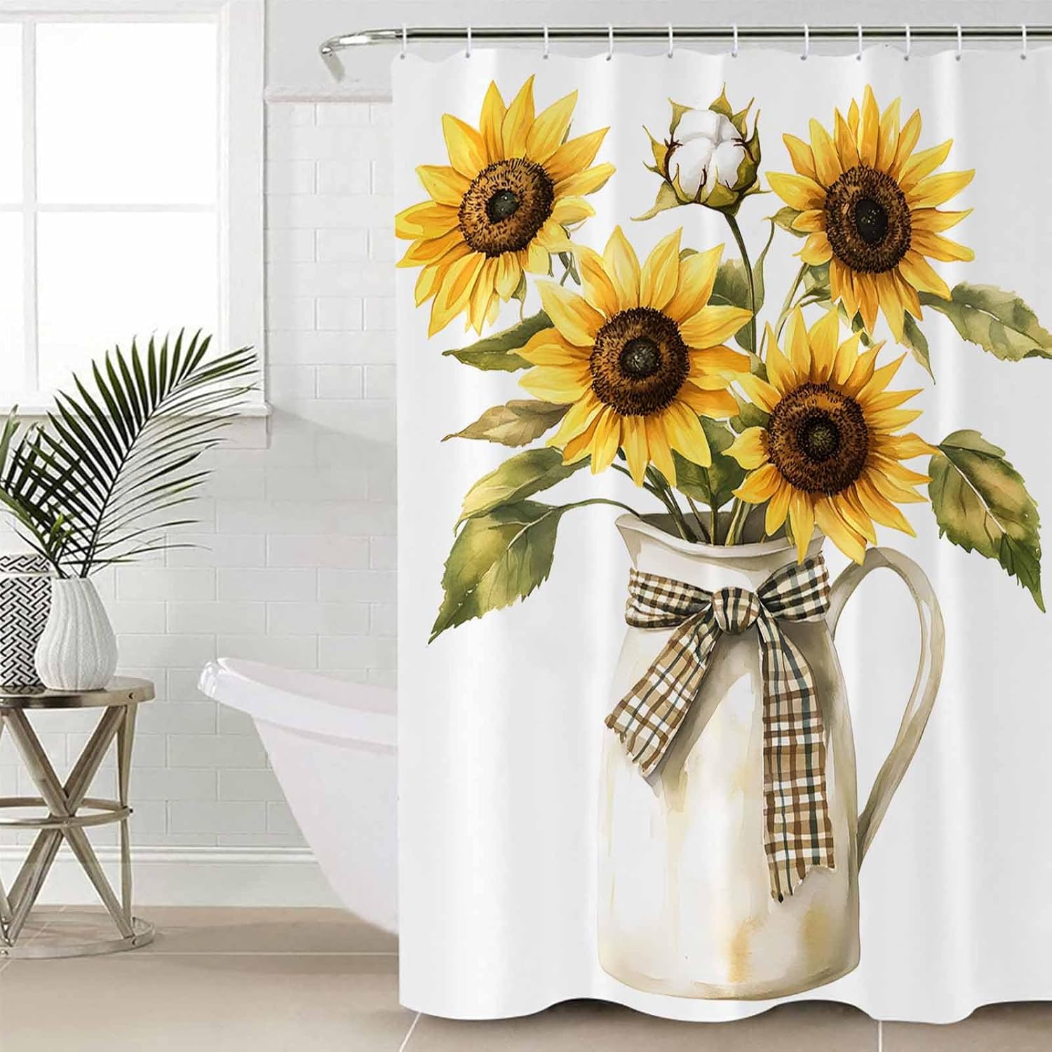 ZOE GARDEN Sunflower Bathroom Set with Curtain Rug and Hooks