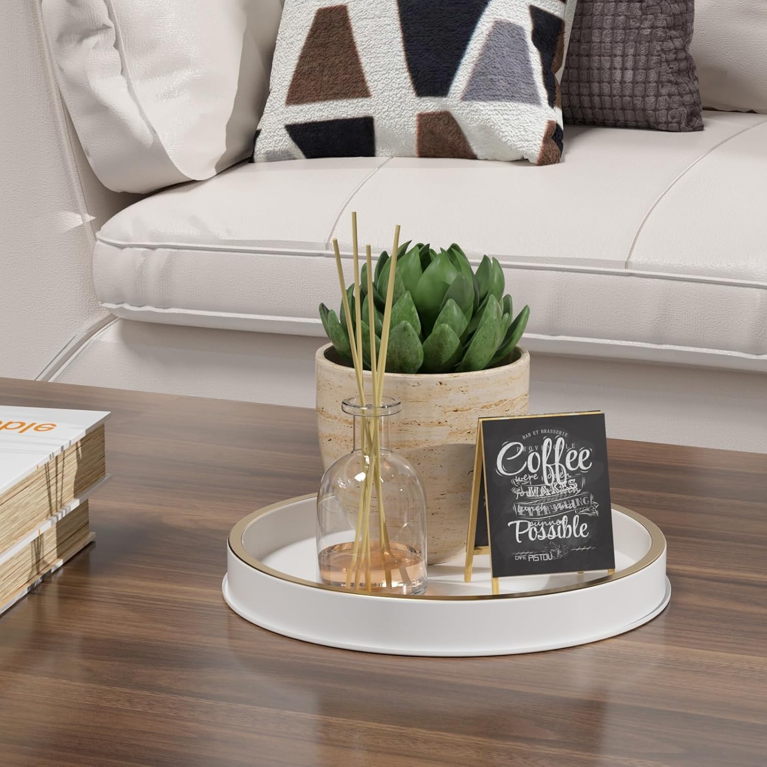 HGF 10 Inch White Brushed Gold Bathroom Tray
