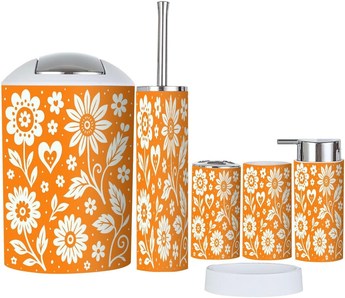 Boho Bathroom Accessory Set 6 Piece Orange