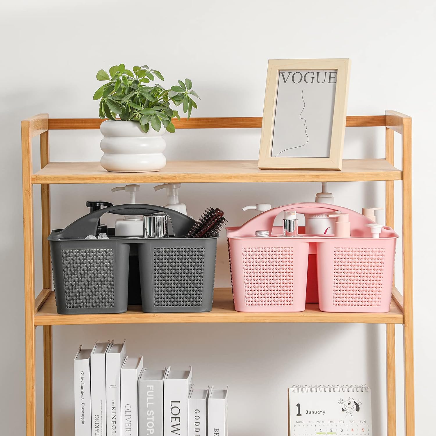 UUJOLY Plastic Shower Caddy Basket with Handle Pink