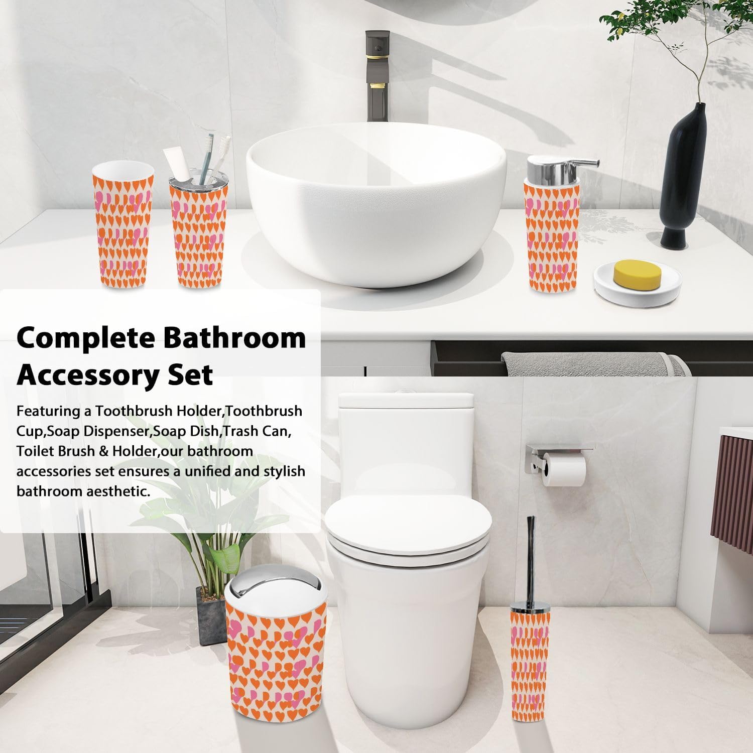 Boho Checkers Bathroom Accessory Set of 6
