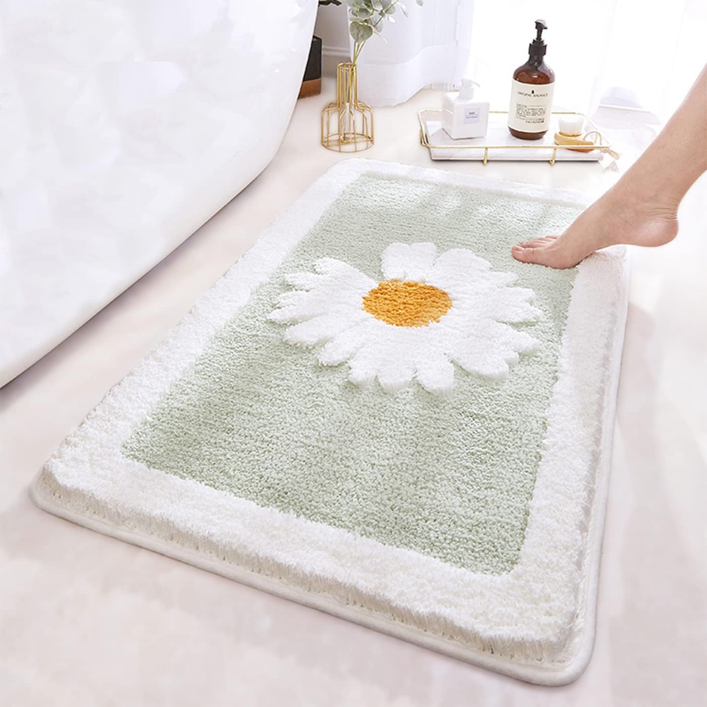 ANNARUGER Green Bathroom Rug 17x25 Non-Slip Shaggy Mat