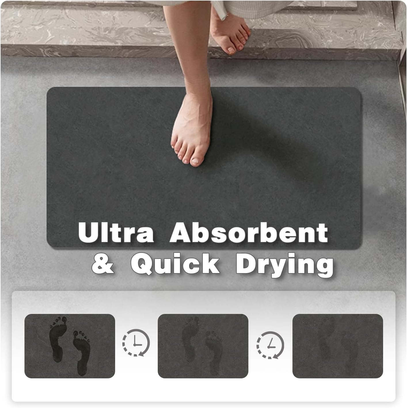 TYUU Dark Grey Bath Mat 16x24 Non Slip Quick Dry
