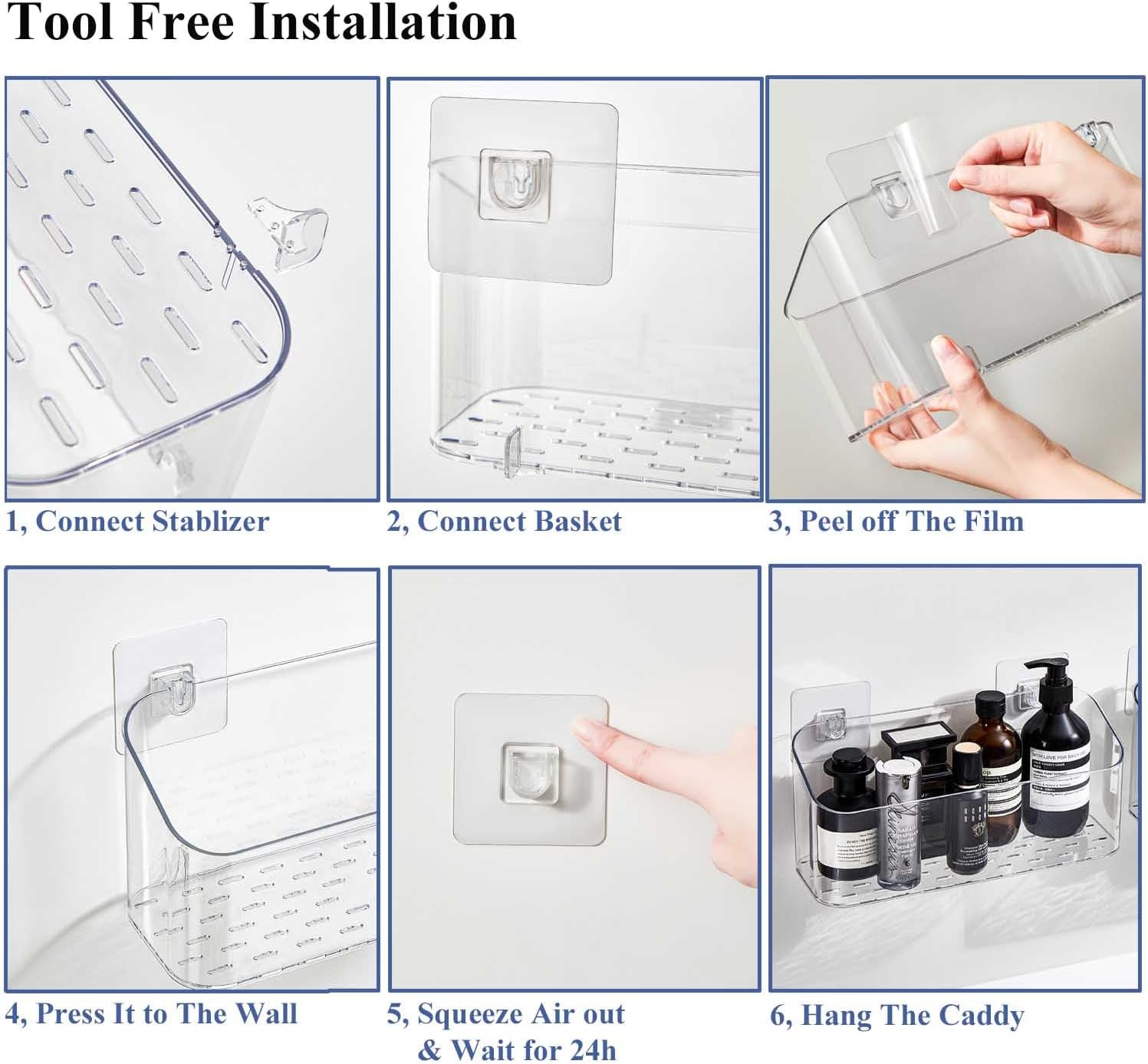 Eunion Adhesive Shower Caddy with Large Capacity and Clear Design