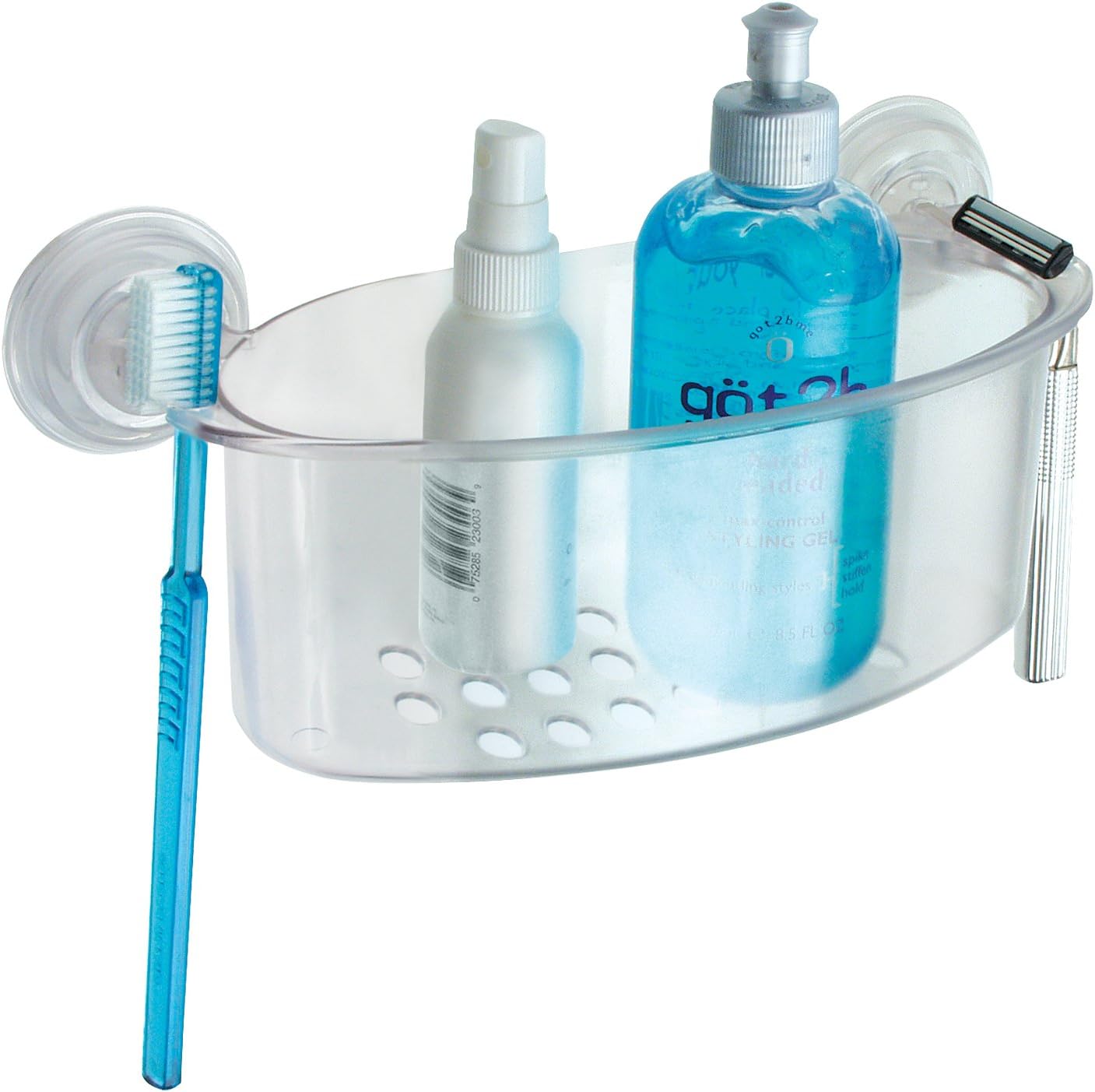 InterDesign Power Lock Shower Basket Clear Plastic 45 x 10 x 46