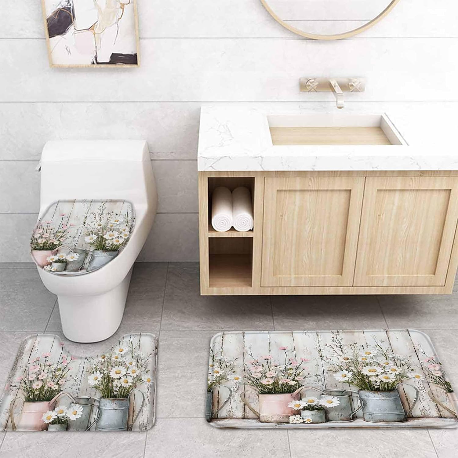 ZOE GARDEN White Pink Floral Bathroom Set