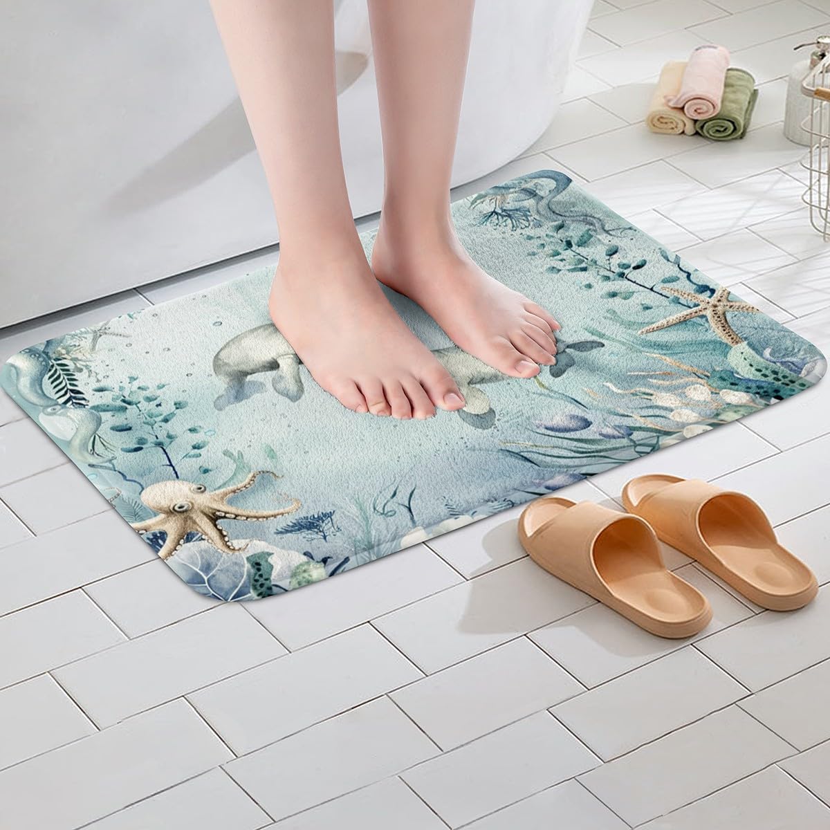 Erosebridal Teal Blue Bath Rug for Girls