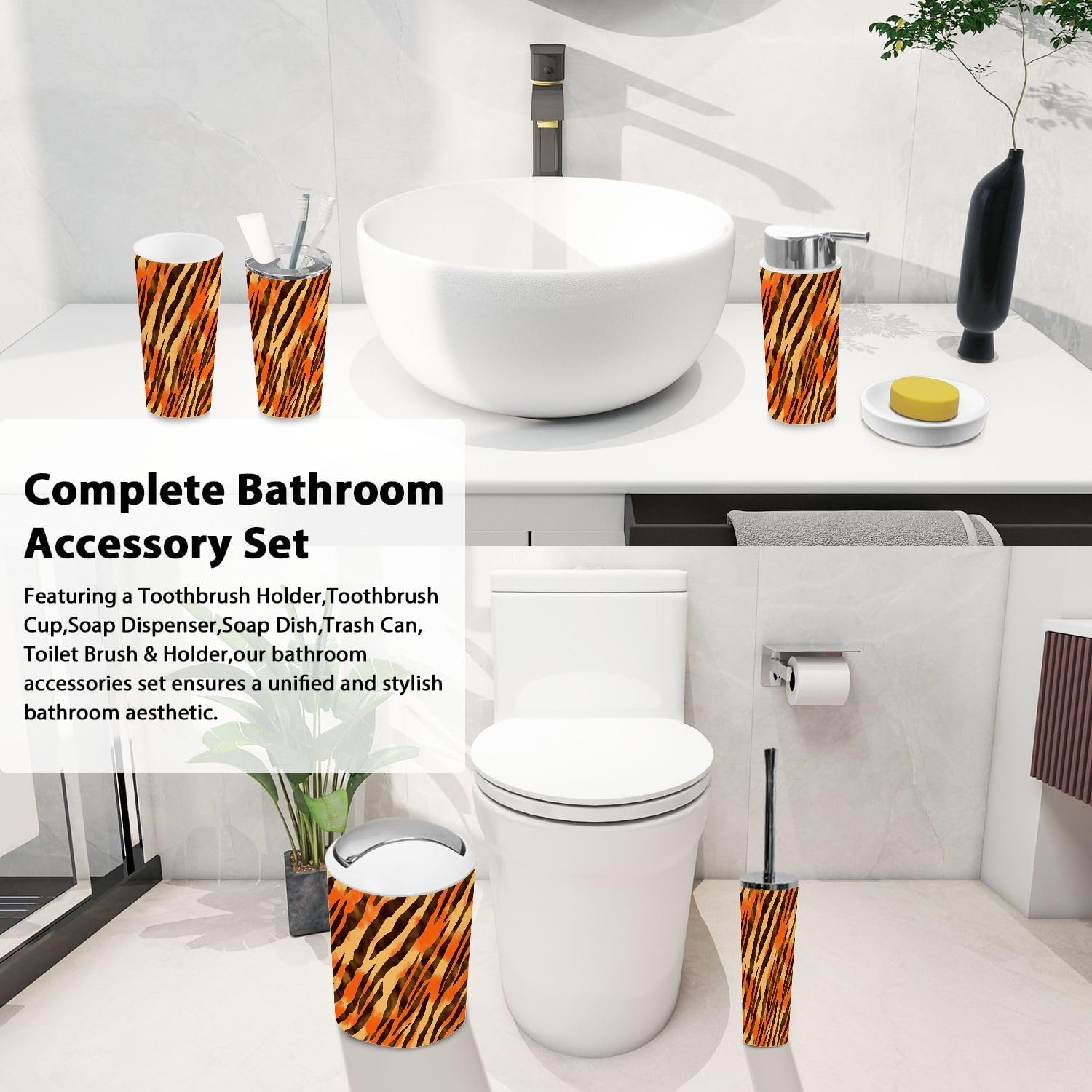 Boho Style 6 Piece Bathroom Accessory Set