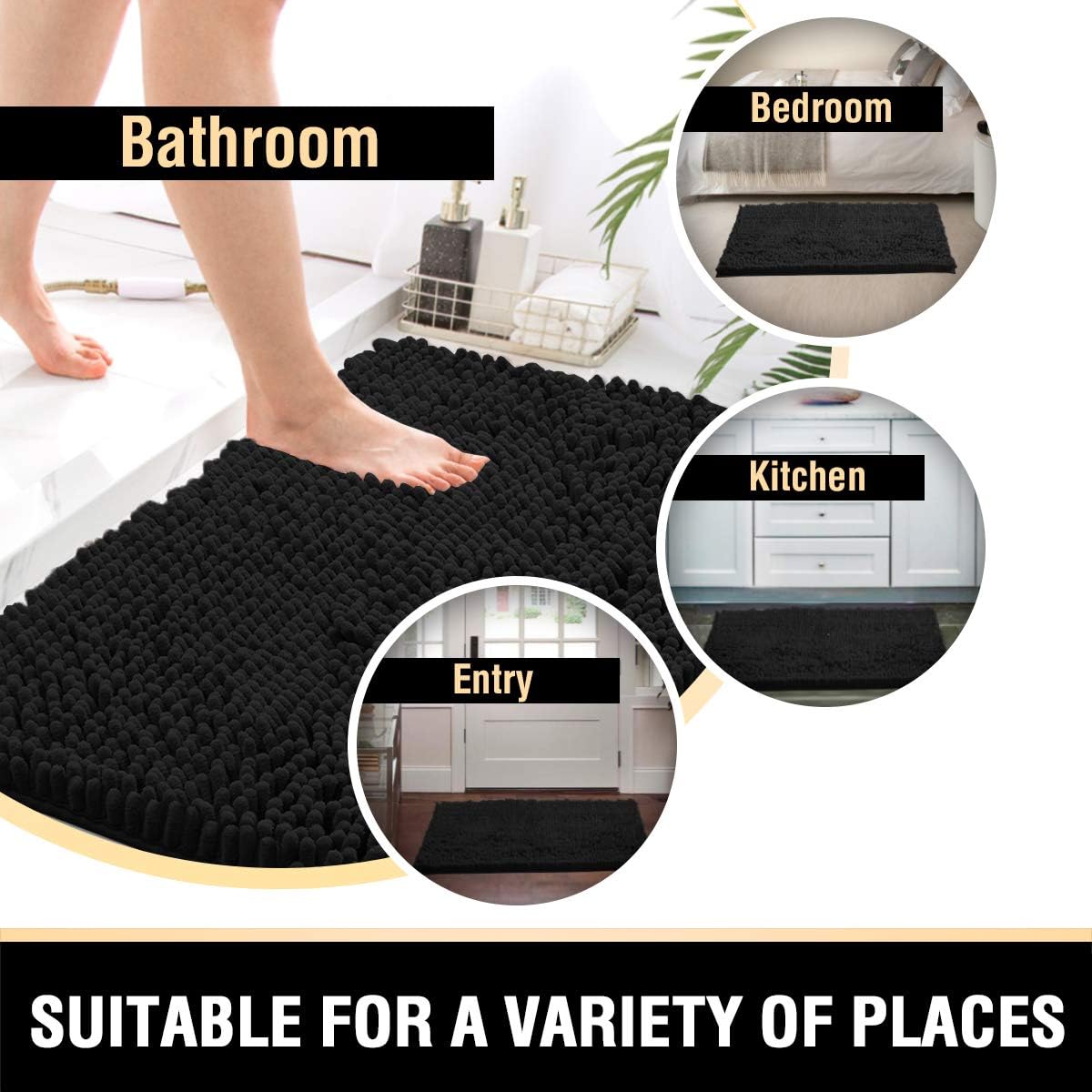 HVERSAILTEX 2 Piece Black Bath Rug Set